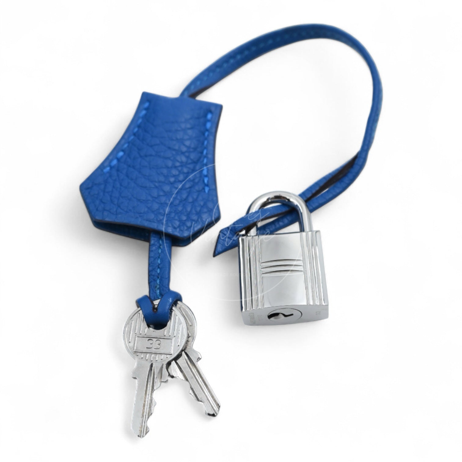 [Pre-owned] Hermes Kelly 32 Togo Bleu Zellige Stamp Square O Handbag