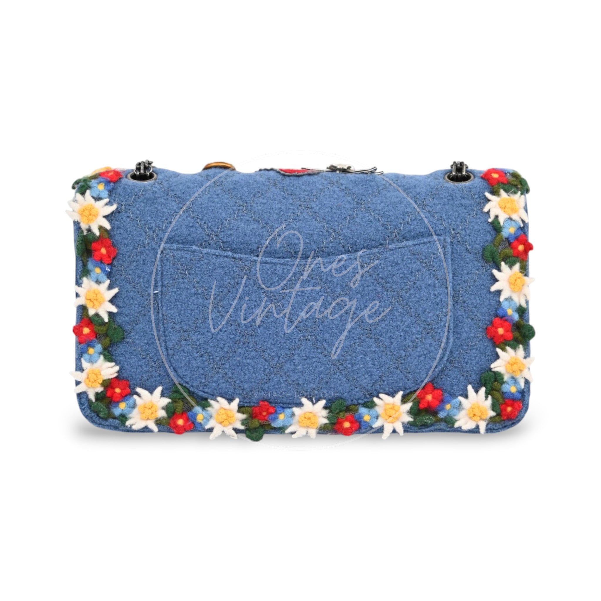 [Pre-owned] Chanel Blue Fabric Paris-Salzburg Crest Austrian Embroidered Flap Bag