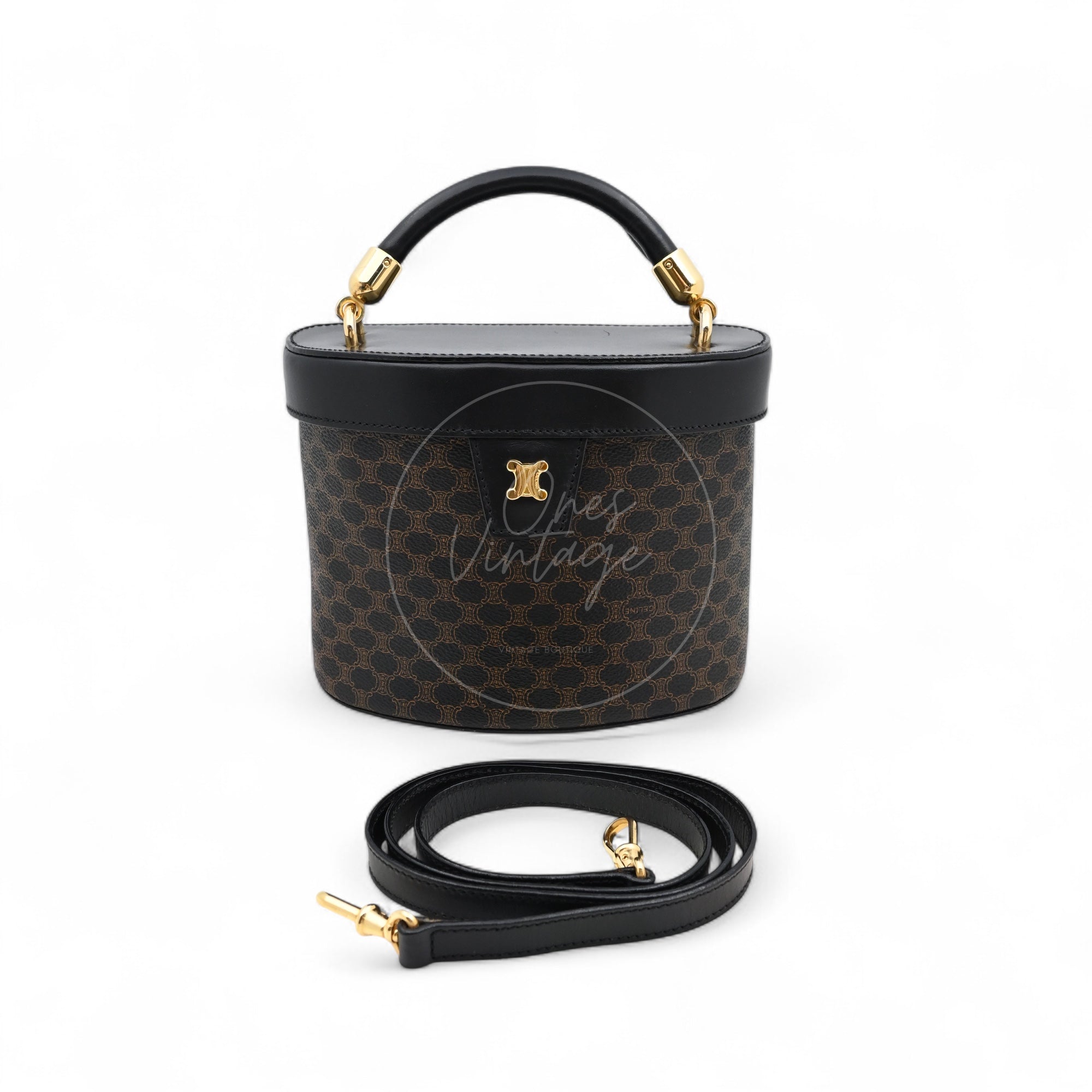 [Pre-owned] Celine Vintage Black Macadam Vanity Case