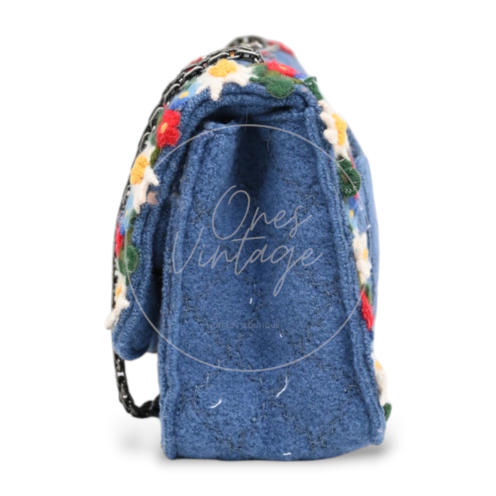 [Pre-owned] Chanel Blue Fabric Paris-Salzburg Crest Austrian Embroidered Flap Bag
