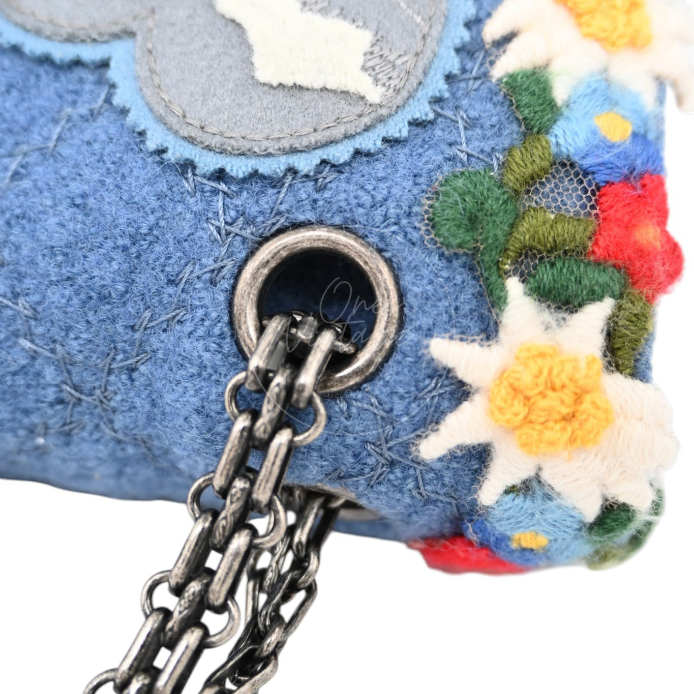 [Pre-owned] Chanel Blue Fabric Paris-Salzburg Crest Austrian Embroidered Flap Bag