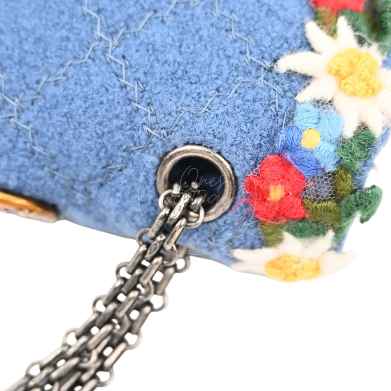 [Pre-owned] Chanel Blue Fabric Paris-Salzburg Crest Austrian Embroidered Flap Bag