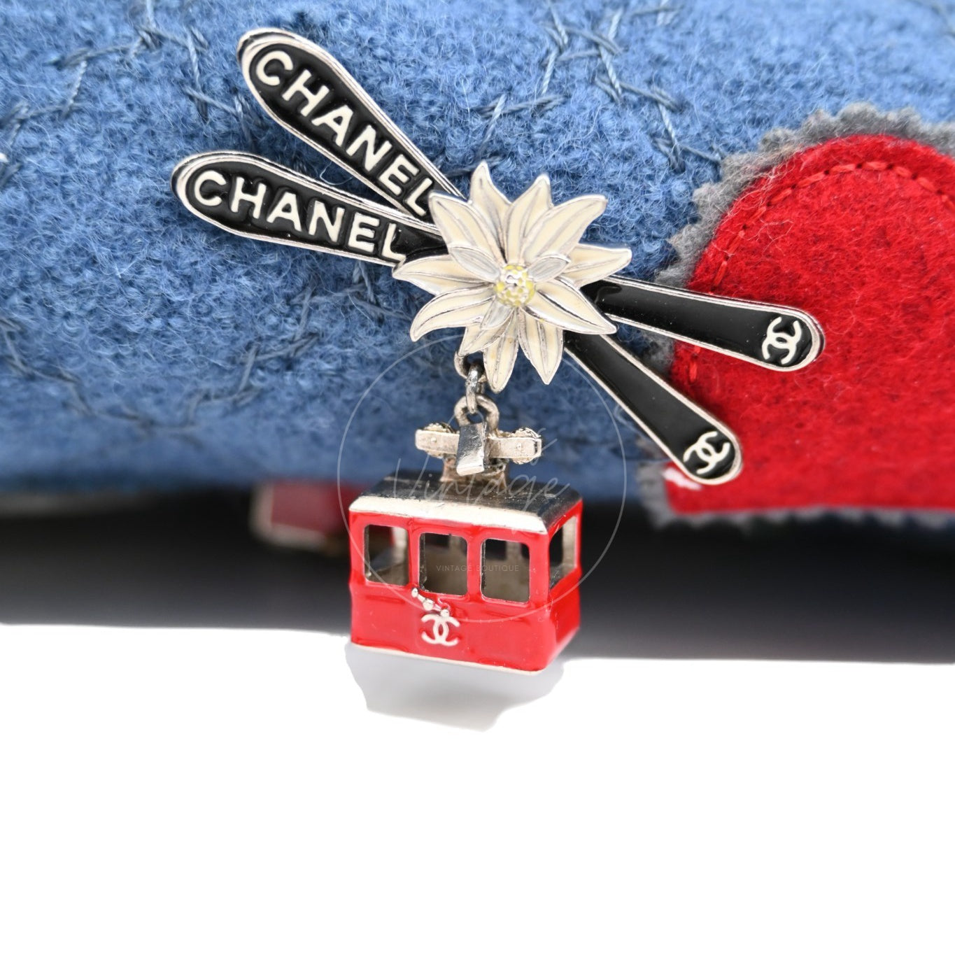 [Pre-owned] Chanel Blue Fabric Paris-Salzburg Crest Austrian Embroidered Flap Bag
