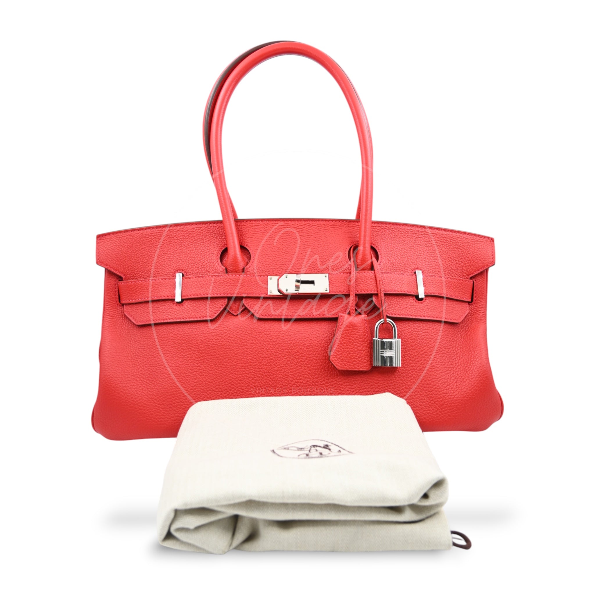 [Pre-owned] Hermes Birkin Shoulder in Red PHW Togo Stamp Square P