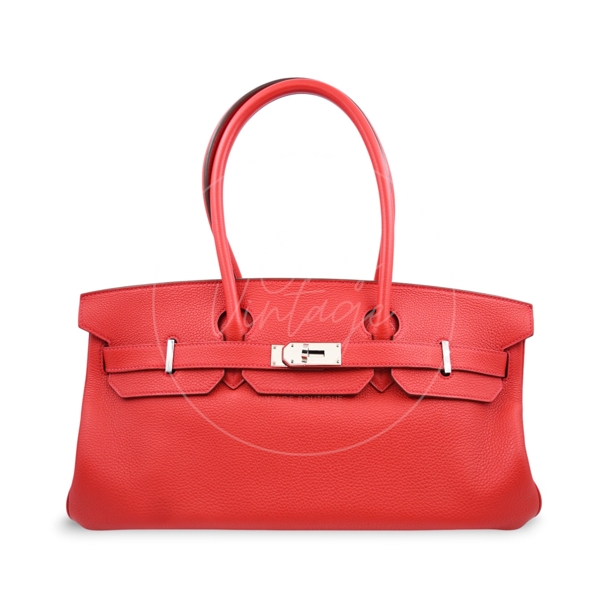 [Pre-owned] Hemes Birkin Shoulder in Red PHW Togo Stamp Square P