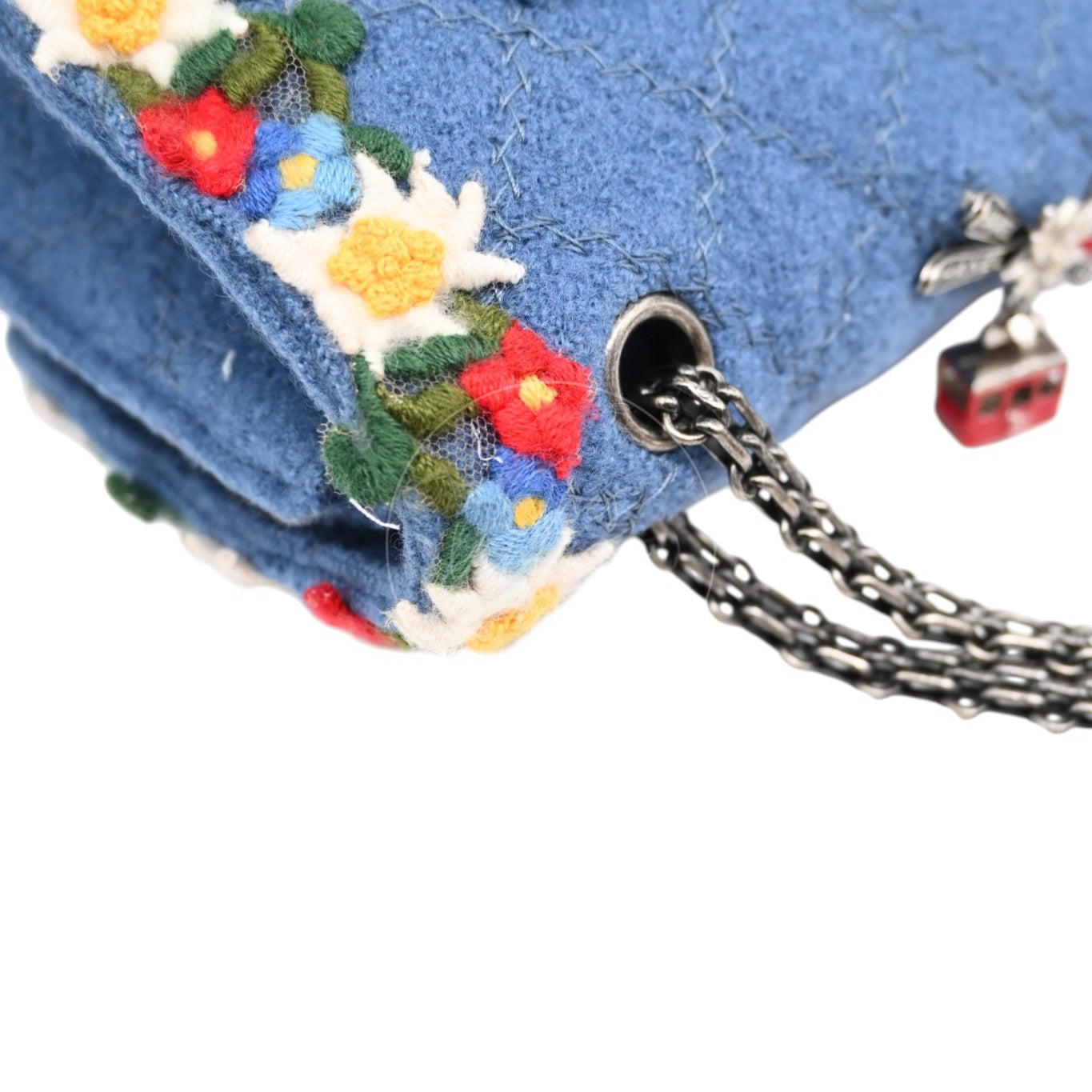 [Pre-owned] Chanel Blue Fabric Paris-Salzburg Crest Austrian Embroidered Flap Bag