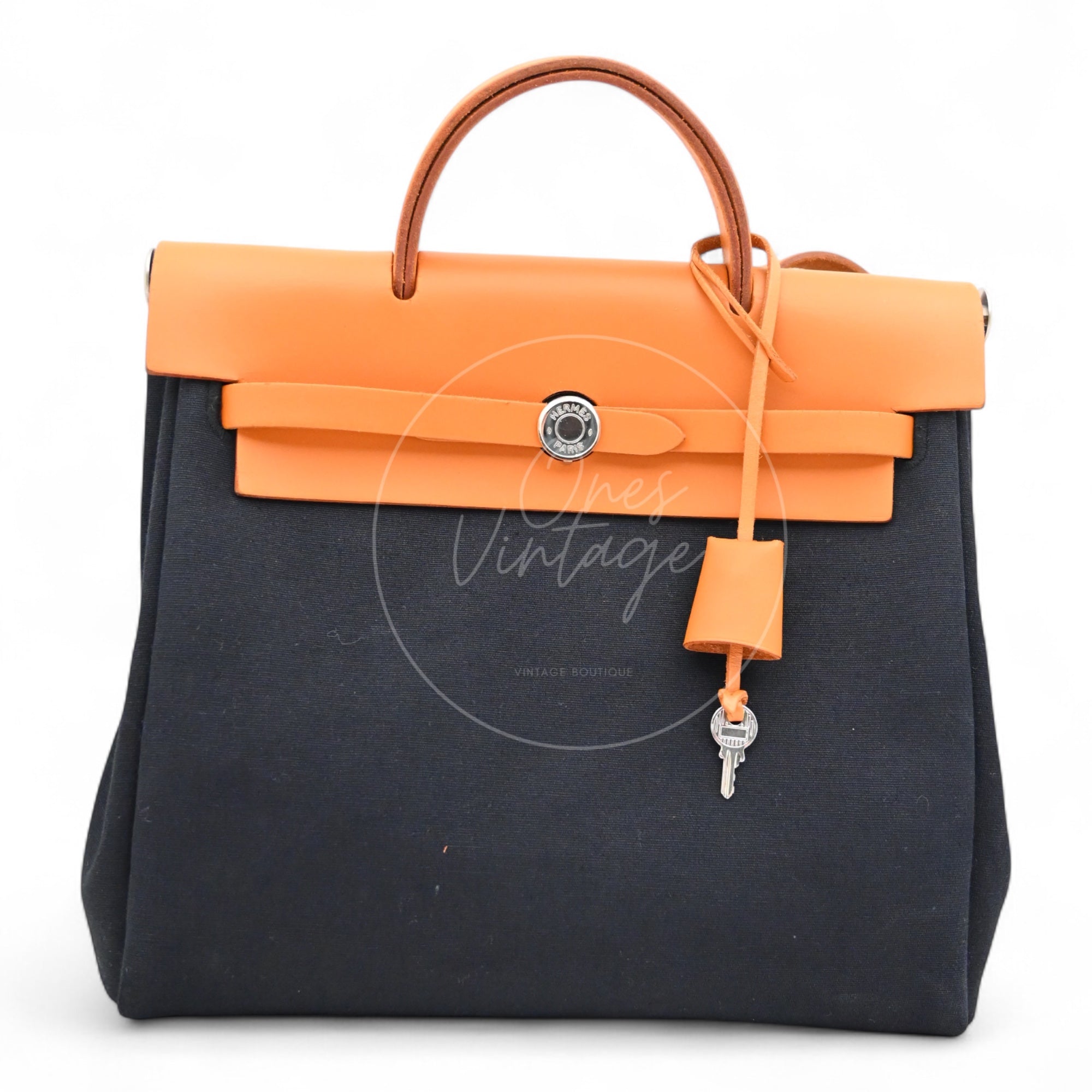 [Pre-owned] Hermes Herbag Backpack 28 Black Tolie &amp; Brown Swift PHW Stamp Square G