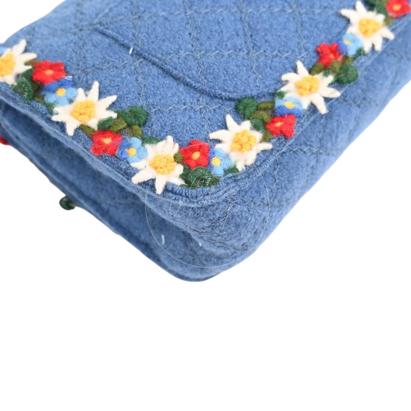[Pre-owned] Chanel Blue Fabric Paris-Salzburg Crest Austrian Embroidered Flap Bag