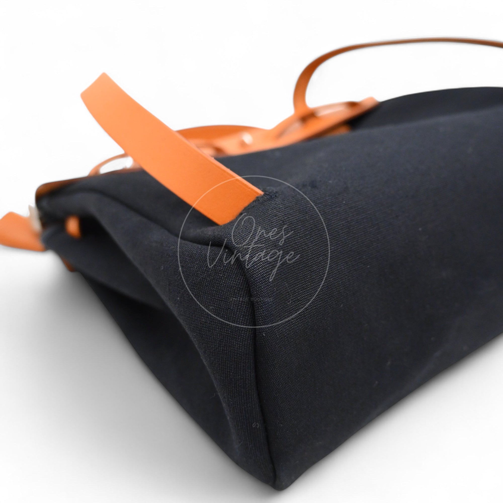 [Pre-owned] Hermes Herbag Backpack 28 Black Tolie &amp; Brown Swift PHW Stamp Square G