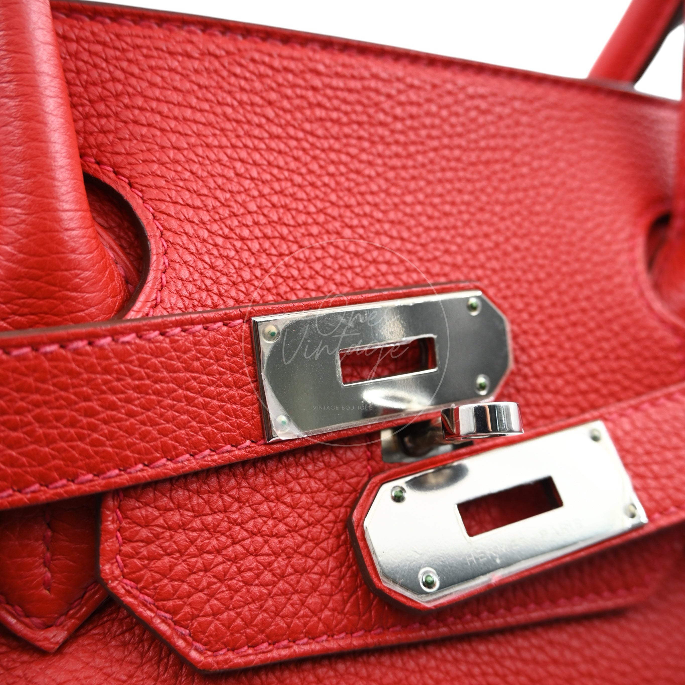 [Pre-owned] Hermes Birkin Shoulder in Red PHW Togo Stamp Square P