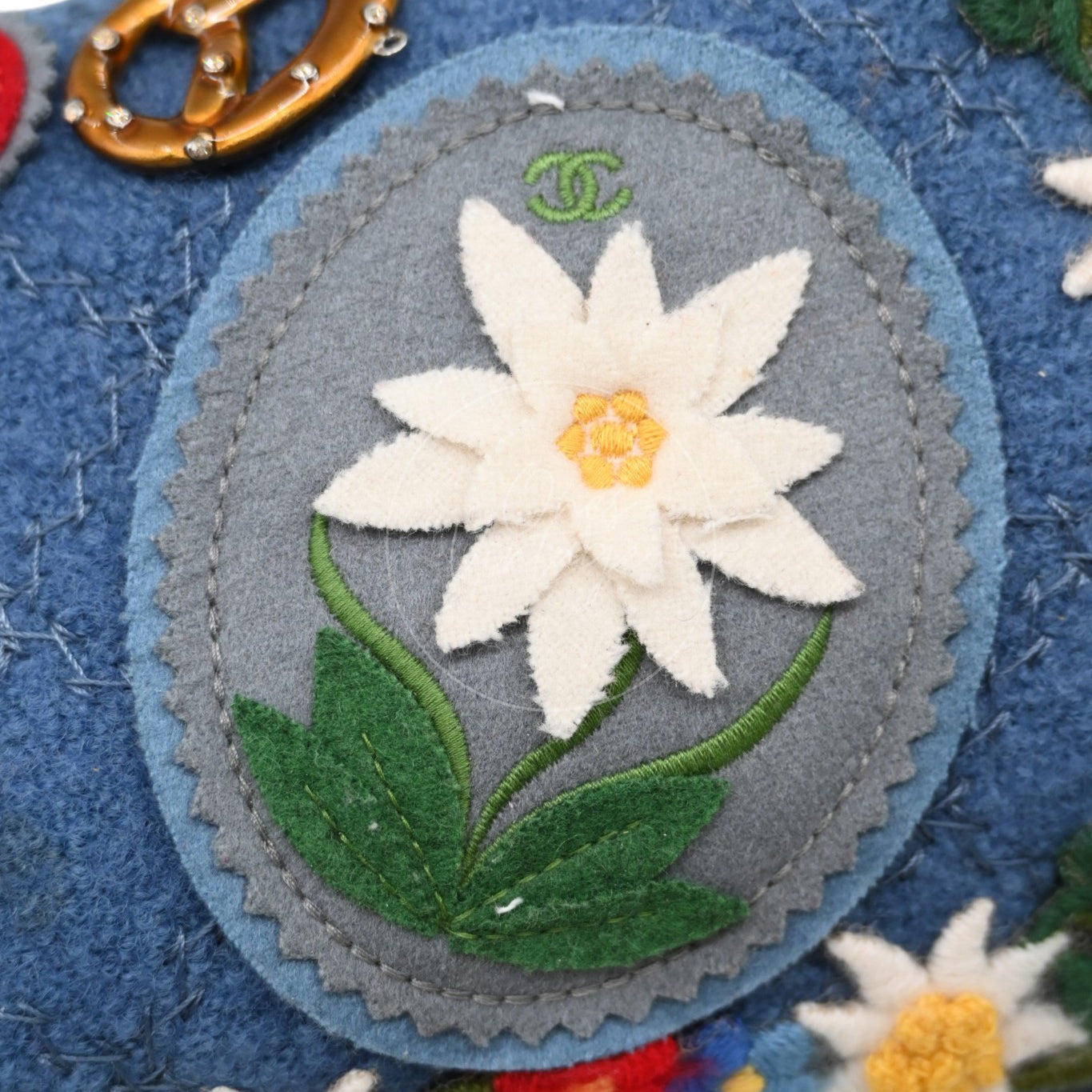 [Pre-owned] Chanel Blue Fabric Paris-Salzburg Crest Austrian Embroidered Flap Bag