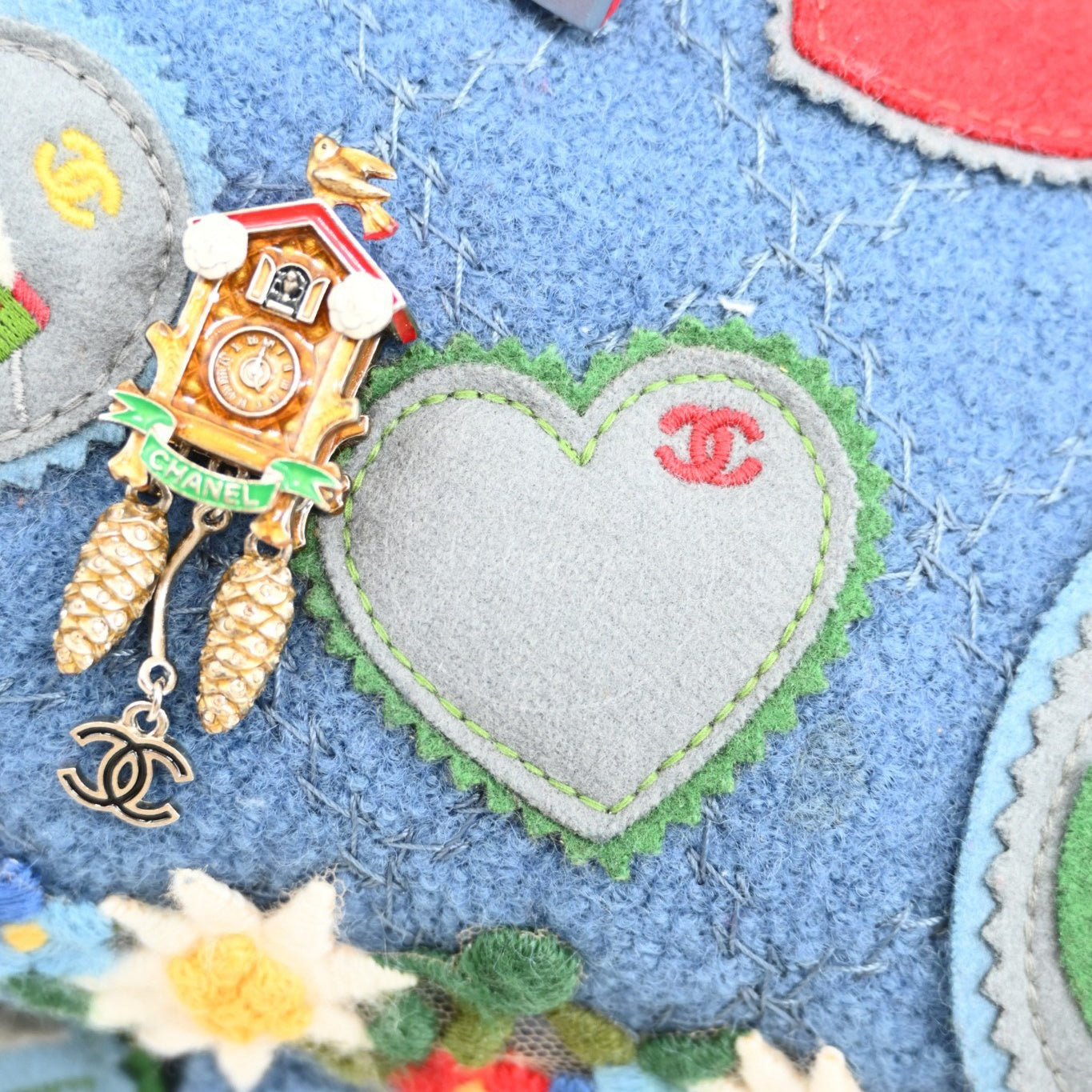 [Pre-owned] Chanel Blue Fabric Paris-Salzburg Crest Austrian Embroidered Flap Bag