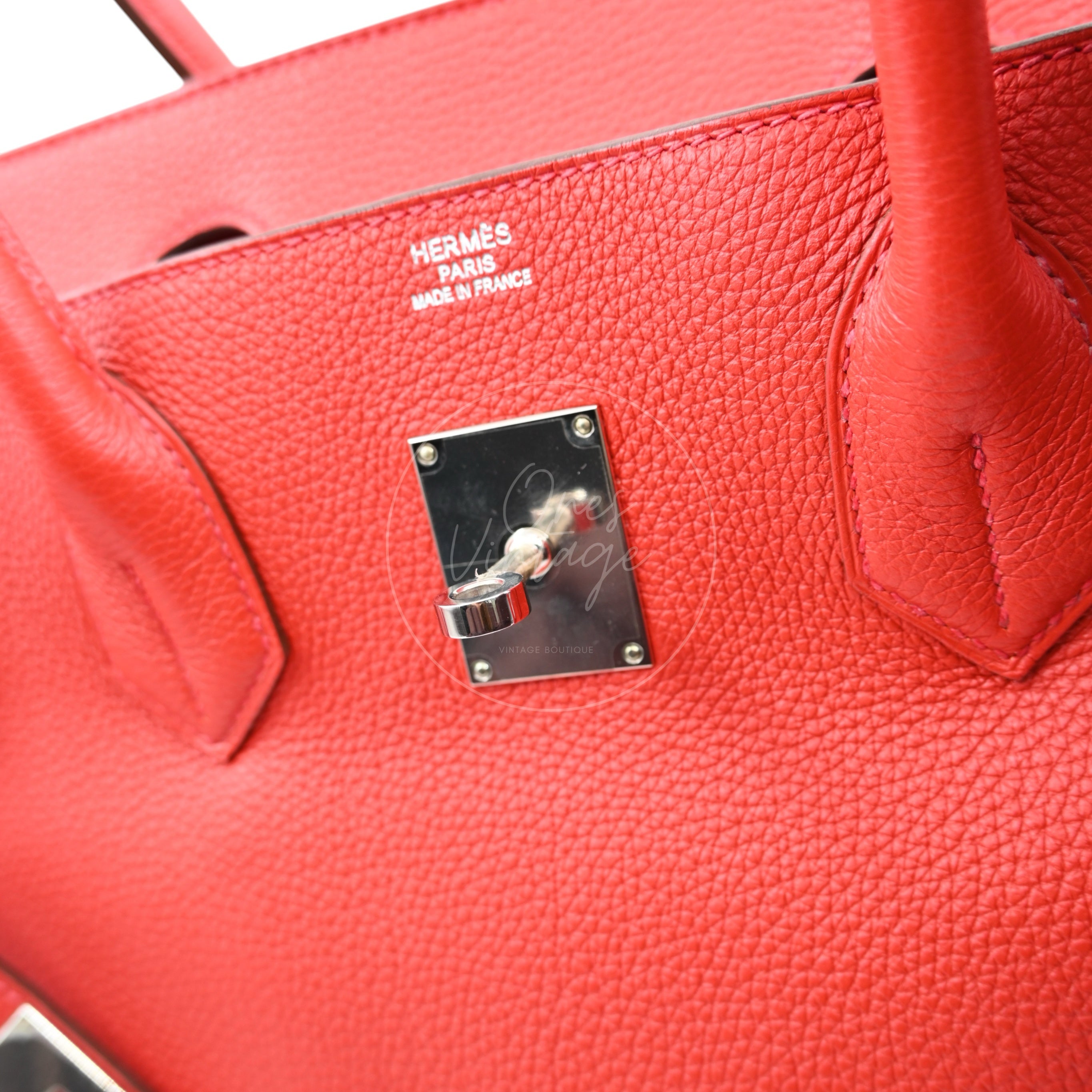 [Pre-owned] Hermes Birkin Shoulder in Red PHW Togo Stamp Square P