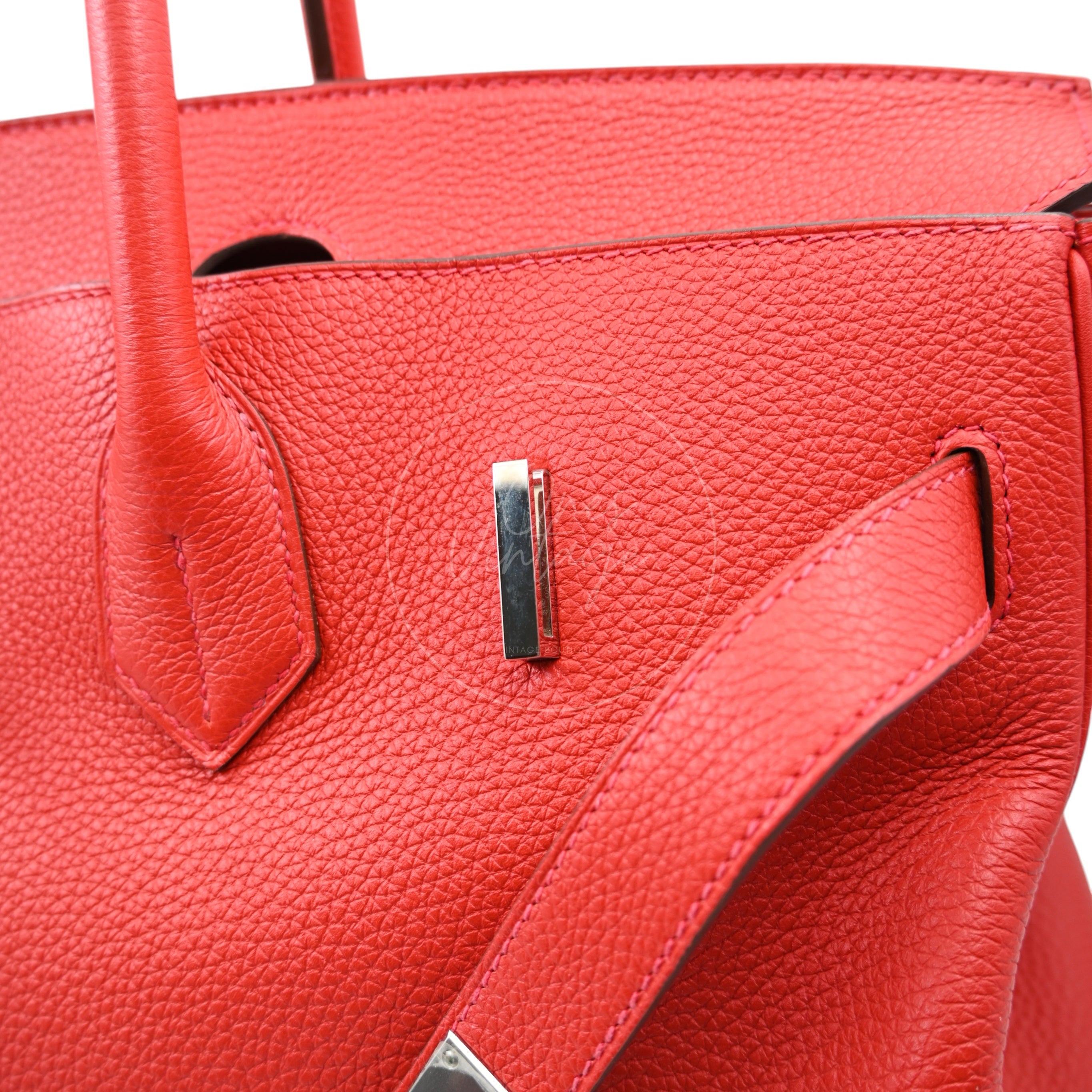 [Pre-owned] Hermes Birkin Shoulder in Red PHW Togo Stamp Square P