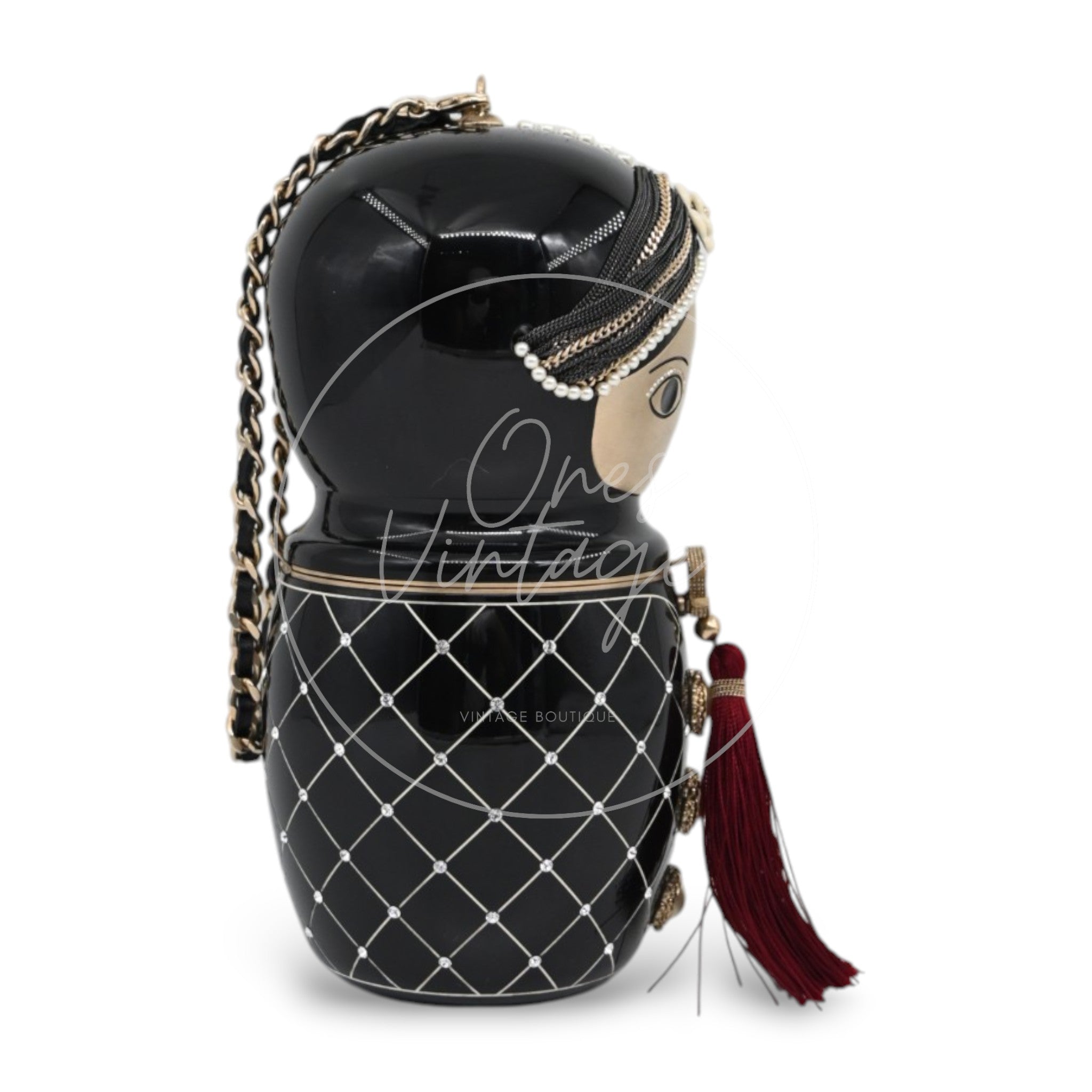[Pre-owned] Chanel Paris-Bombay Métiers d'Art Matryoshka Doll Minaudière Black Resin GHW