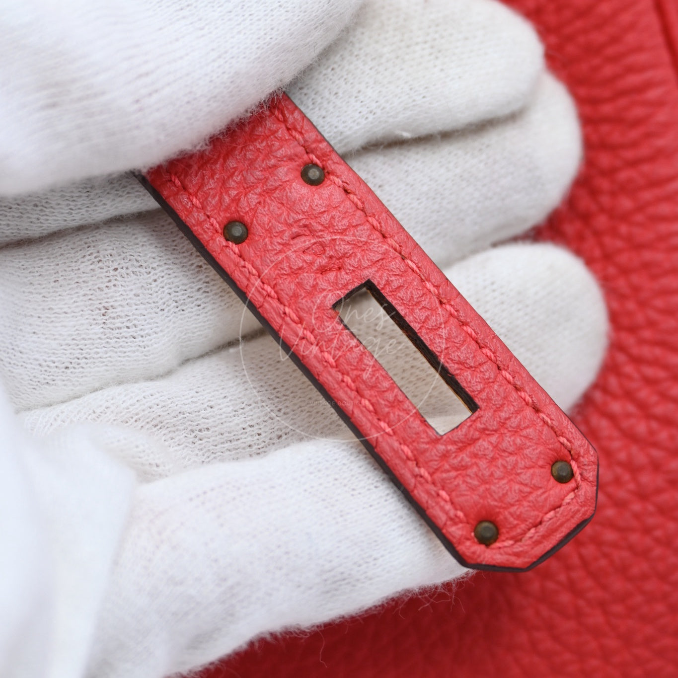 [Pre-owned] Hermes Birkin 30 BK30 Togo GHW Stamp Square R Red Handbag
