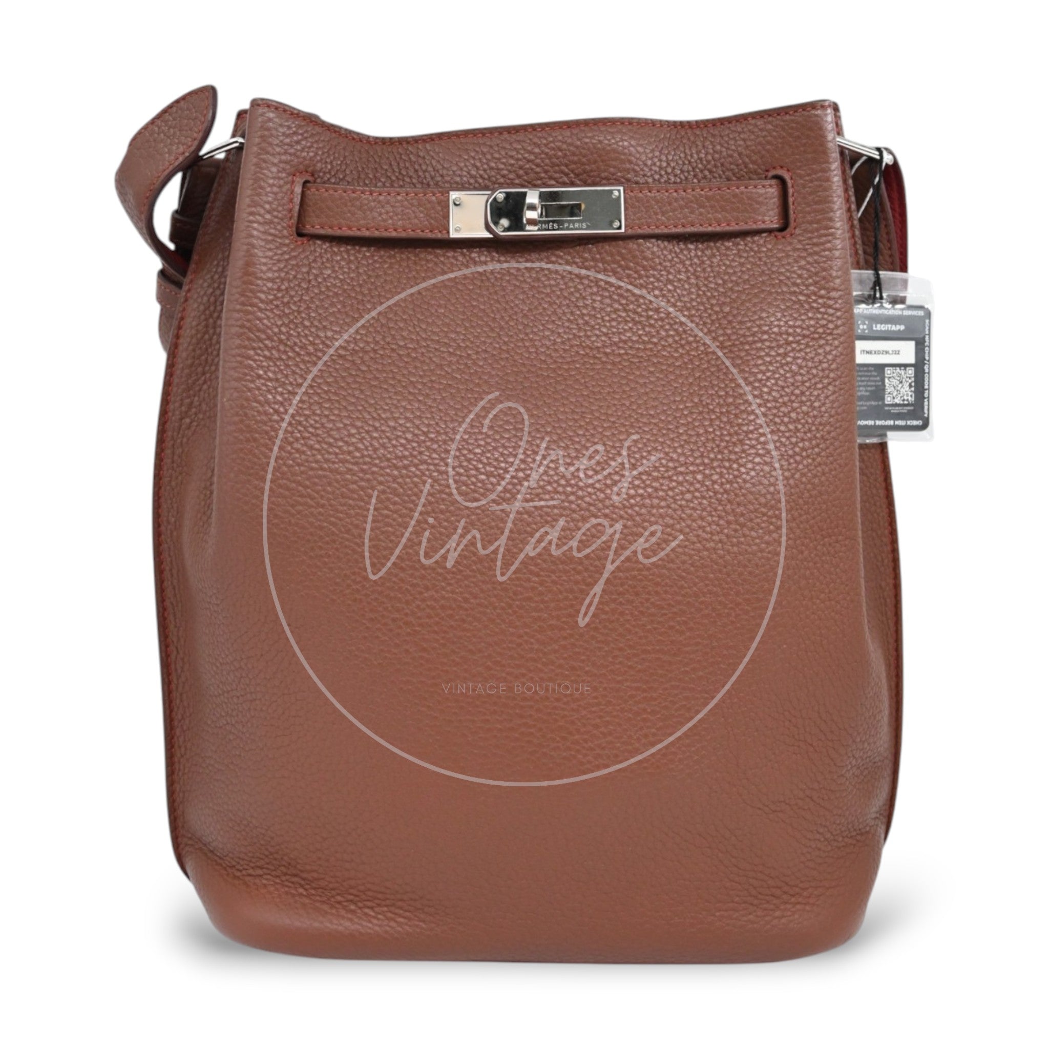 [Pre-Owned] Hermes So Kelly 22 Havana Stamp Square O
