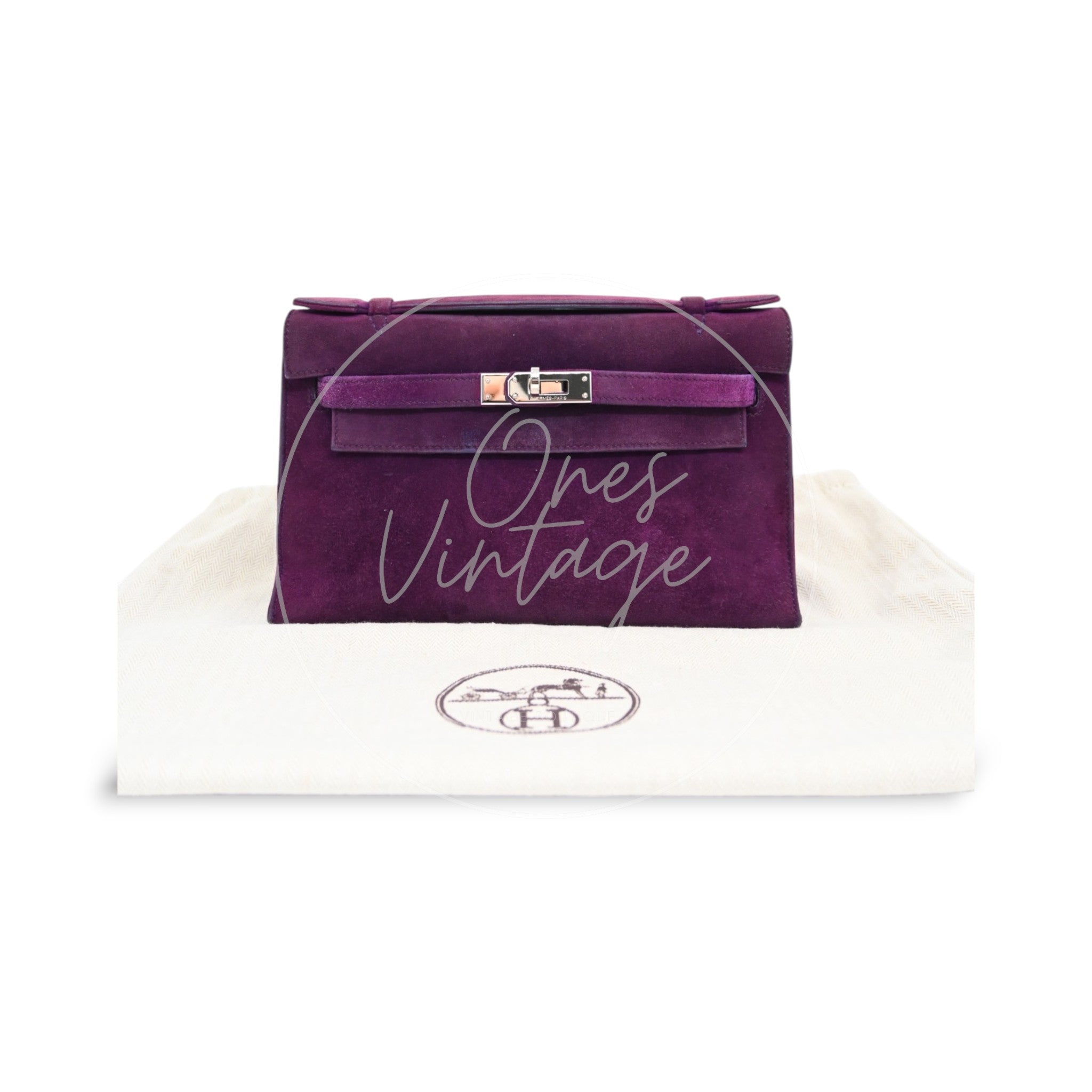 [Pre-owned] Hermes Kelly 22 Pochette Violet Doblis Clutch Bag PHW Stamp Square H