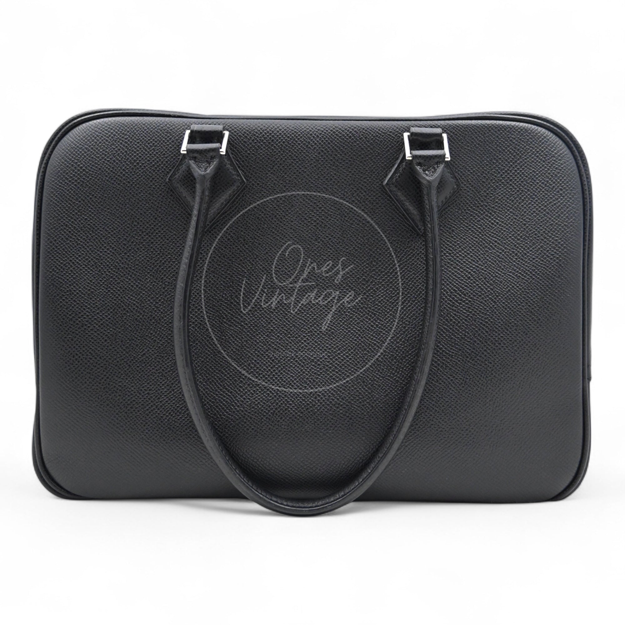 [Pre-owned] Hermes Plume 28 Black Epsom PHW Stamp Square J