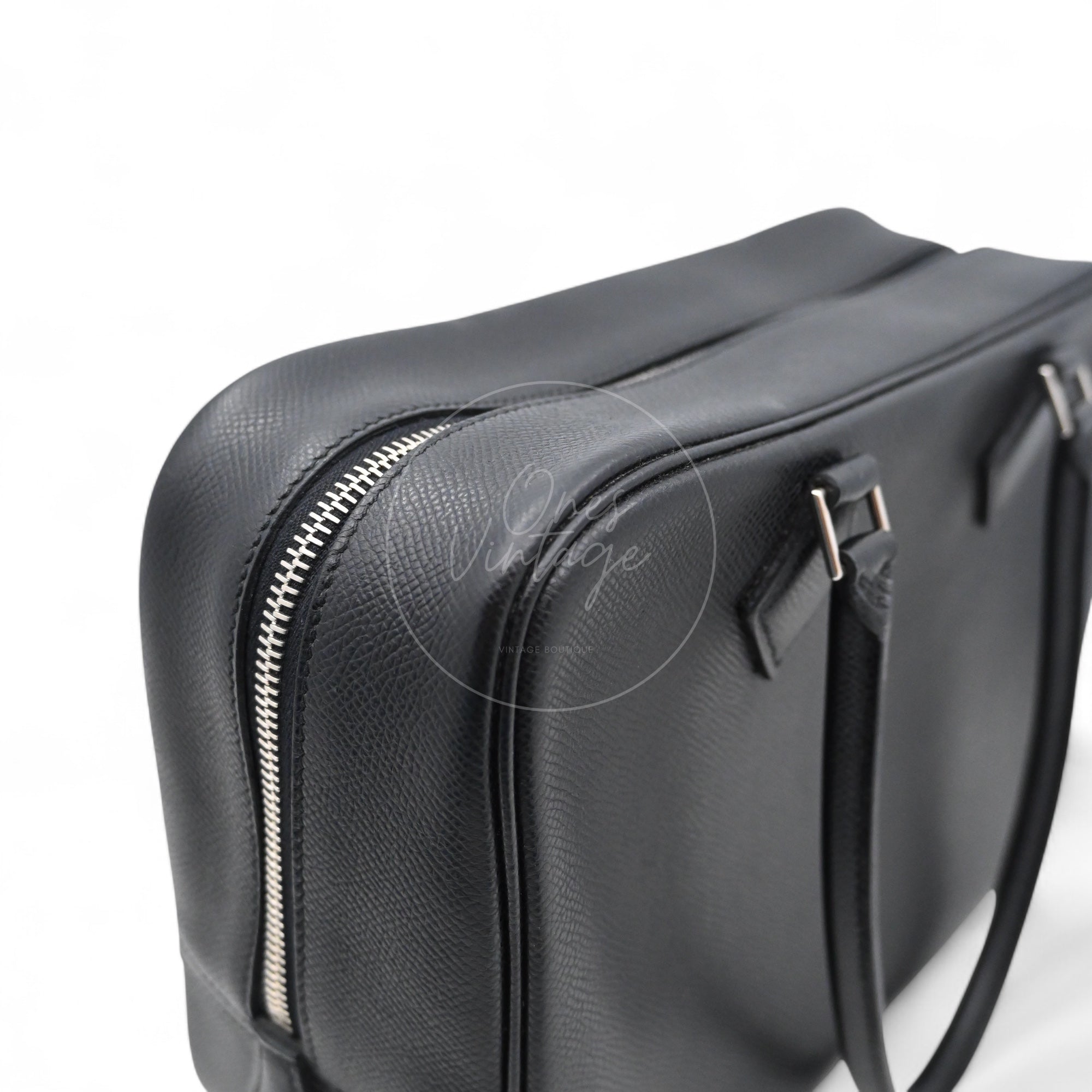 [Pre-owned] Hermes Plume 28 Black Epsom PHW Stamp Square J