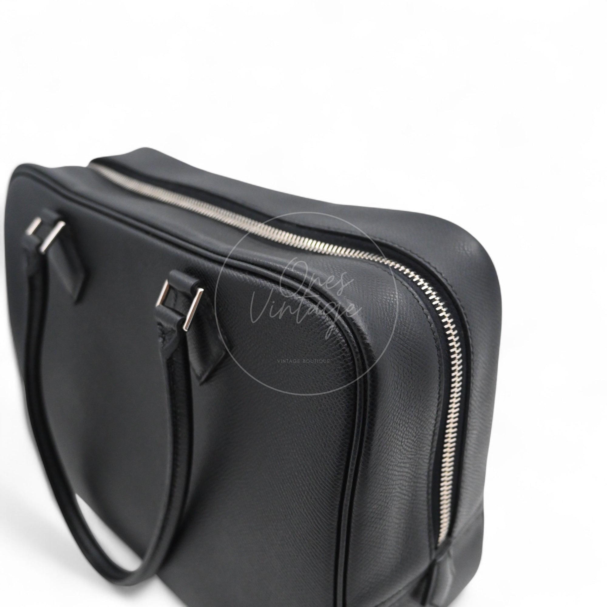 [Pre-owned] Hermes Plume 28 Black Epsom PHW Stamp Square J