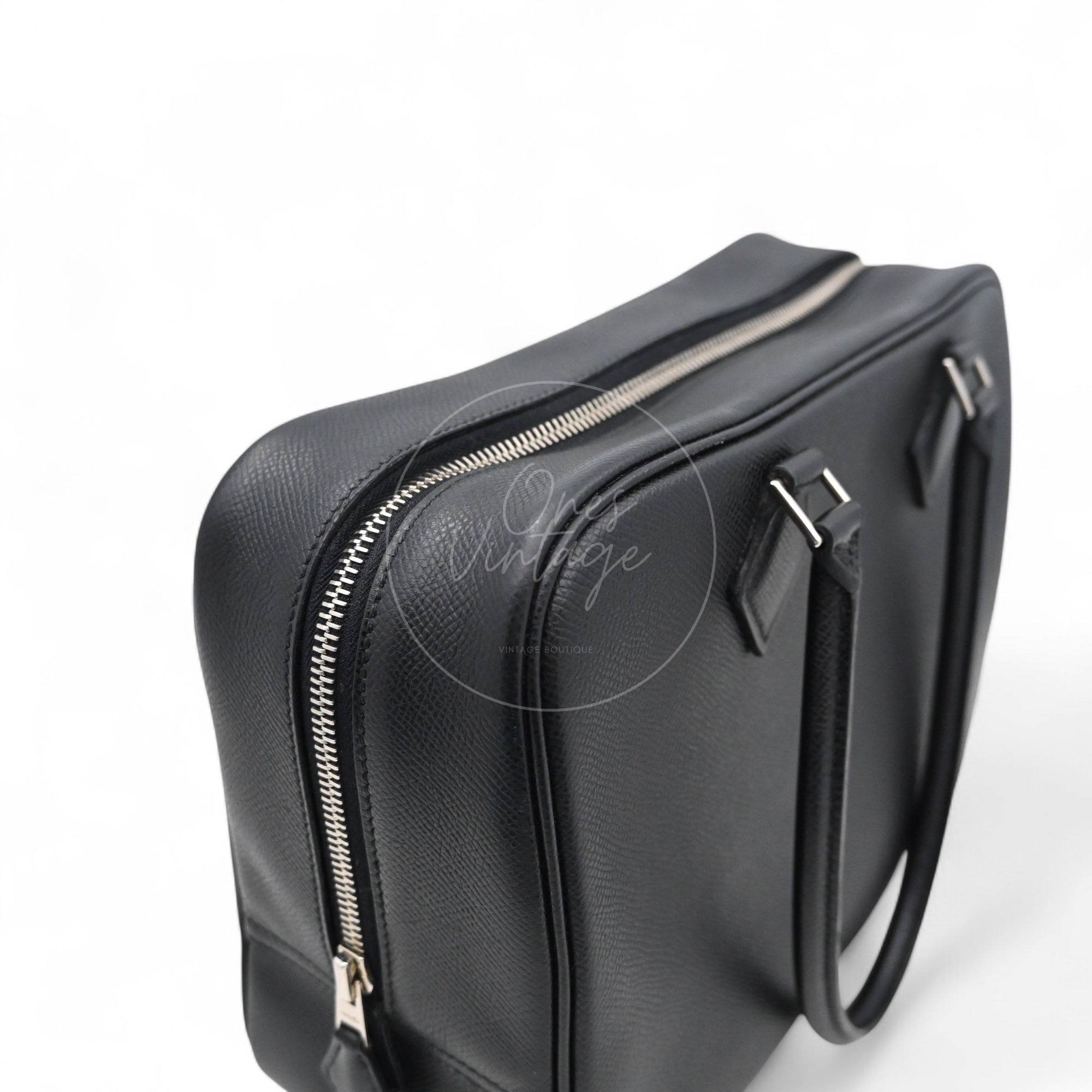 [Pre-owned] Hermes Plume 28 Black Epsom PHW Stamp Square J
