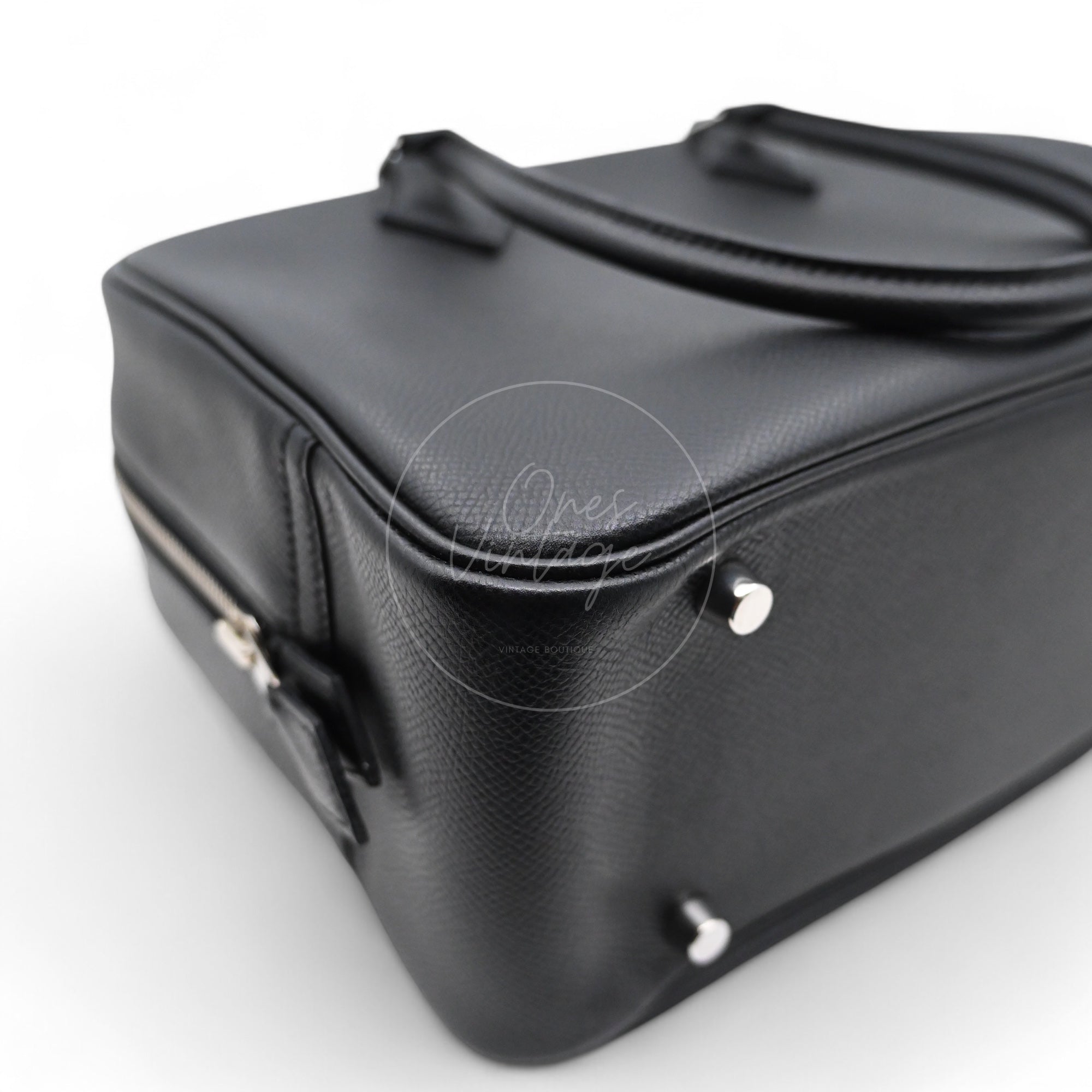 [Pre-owned] Hermes Plume 28 Black Epsom PHW Stamp Square J