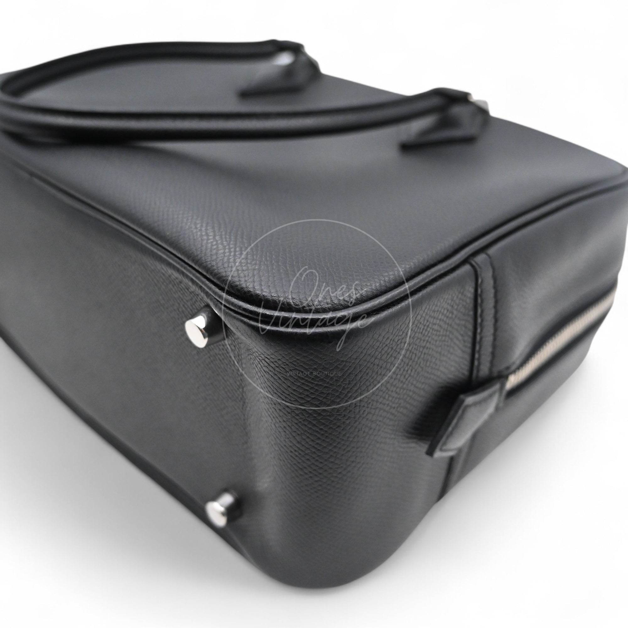 [Pre-owned] Hermes Plume 28 Black Epsom PHW Stamp Square J