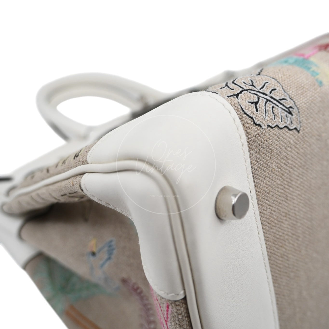 Hermes Birkin 35 Faubourg Tropical Embroidered Toile de Camp Swift PHW White Stamp U