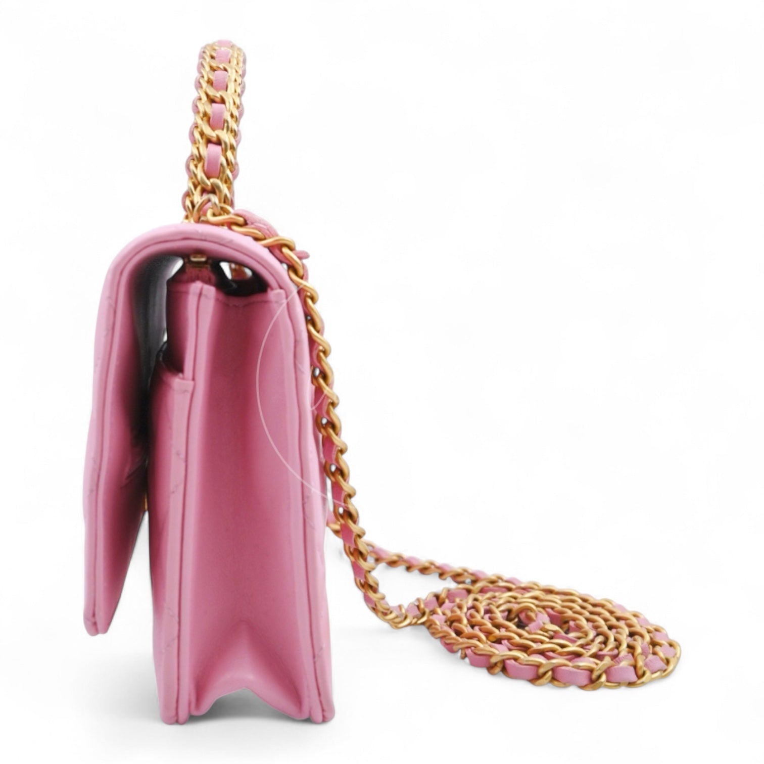 [Pre-owned] Chanel Lambskin Quilted Wallet On Chain WOC Light Pink