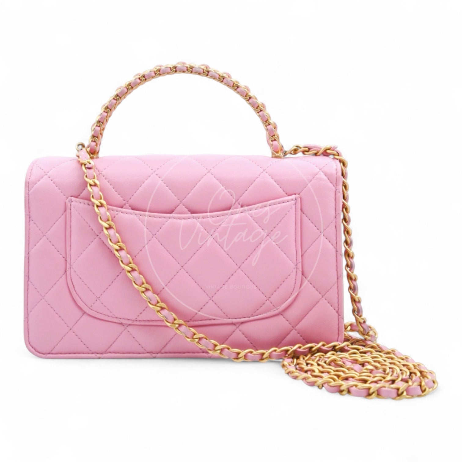 [Pre-owned] Chanel Lambskin Quilted Wallet On Chain WOC Light Pink