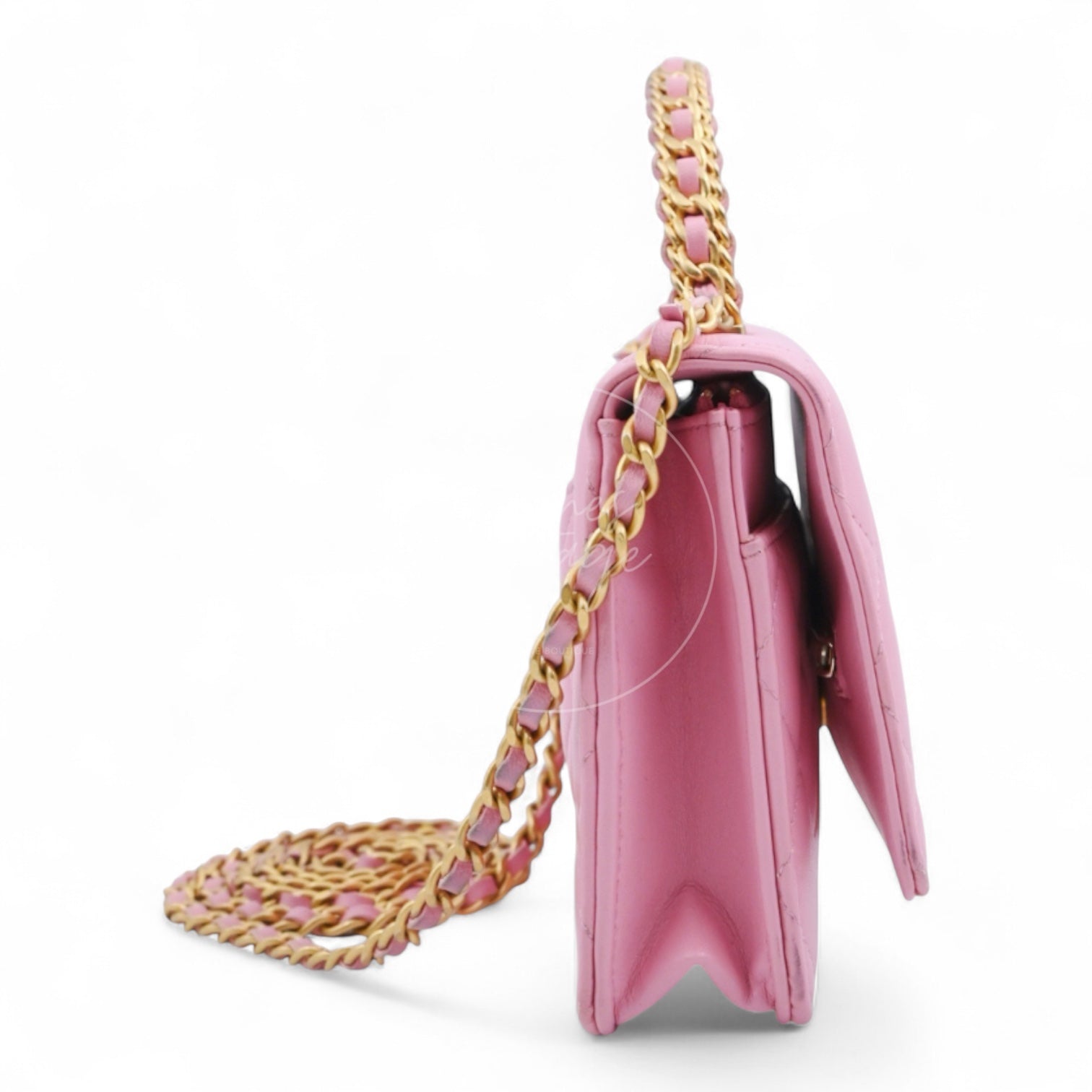 [Pre-owned] Chanel Lambskin Quilted Wallet On Chain WOC Light Pink