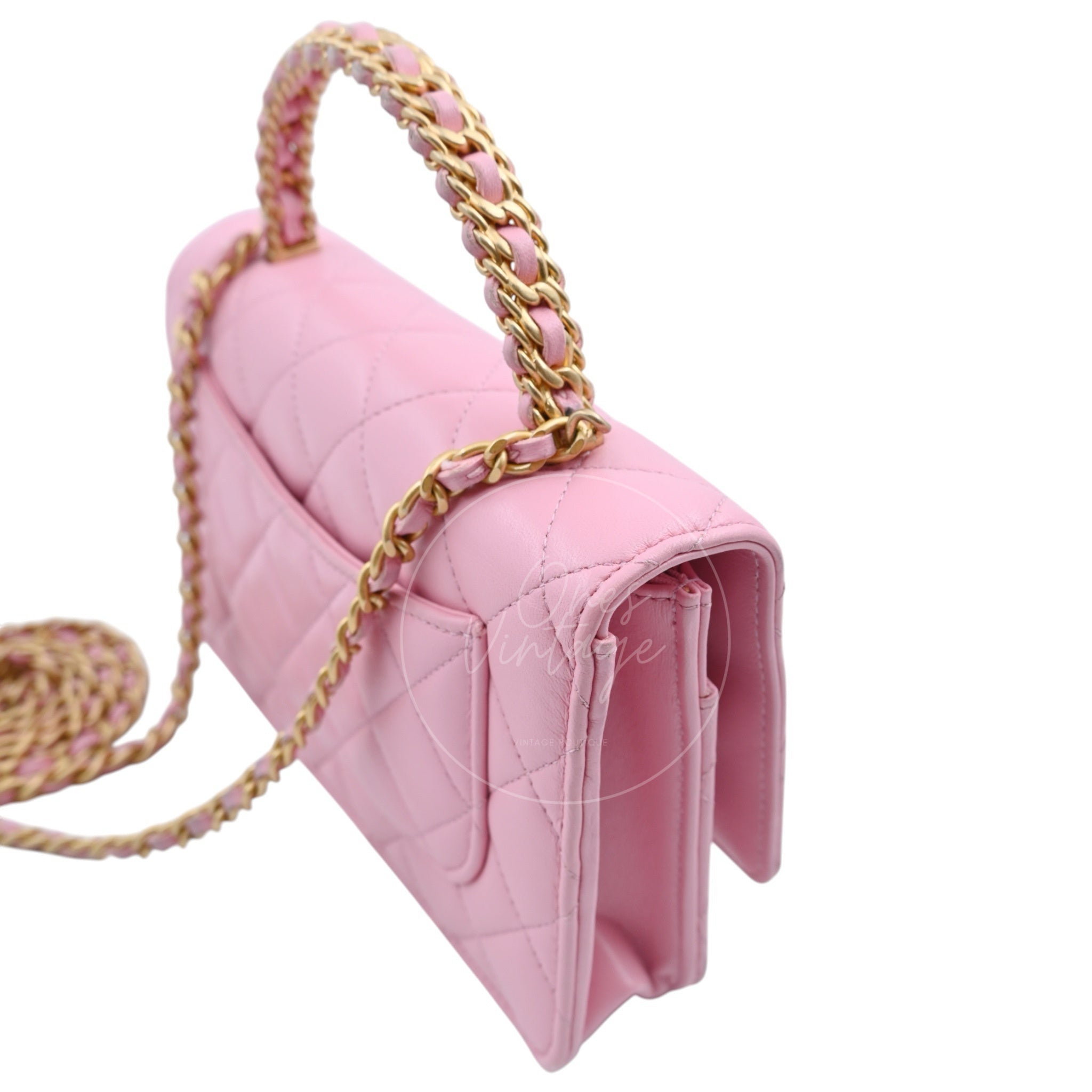 [Pre-owned] Chanel Lambskin Quilted Wallet On Chain WOC Light Pink