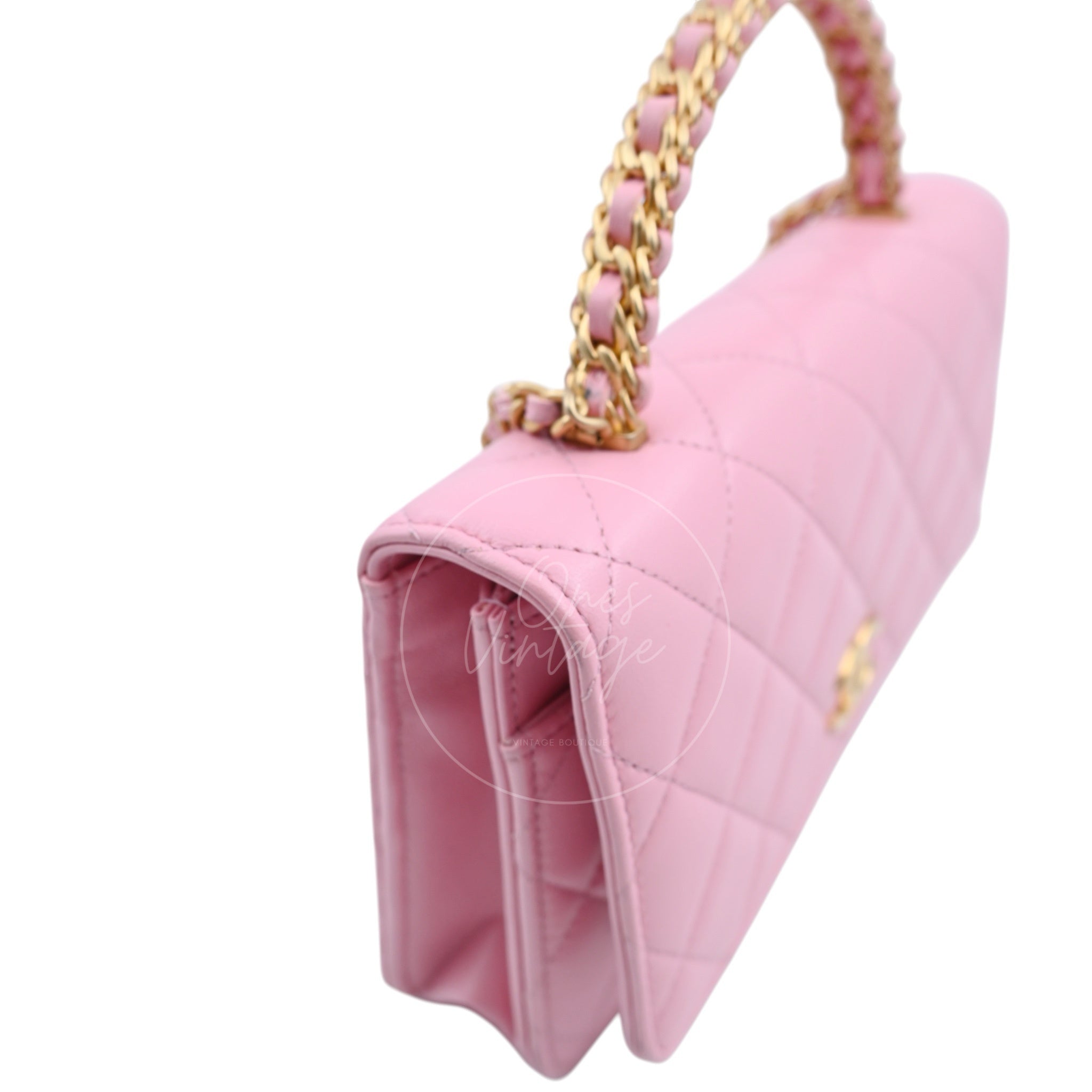 [Pre-owned] Chanel Lambskin Quilted Wallet On Chain WOC Light Pink