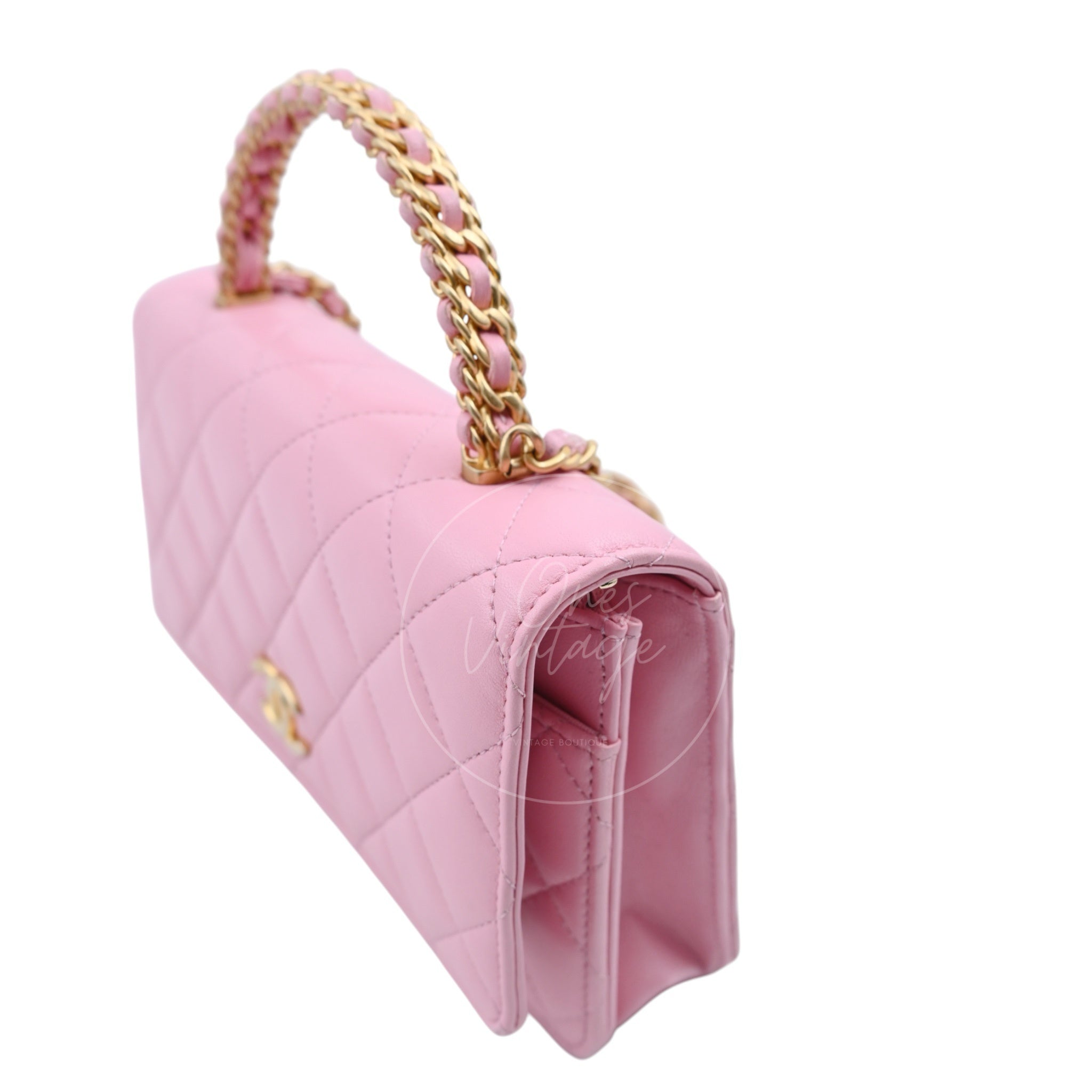 [Pre-owned] Chanel Lambskin Quilted Wallet On Chain WOC Light Pink