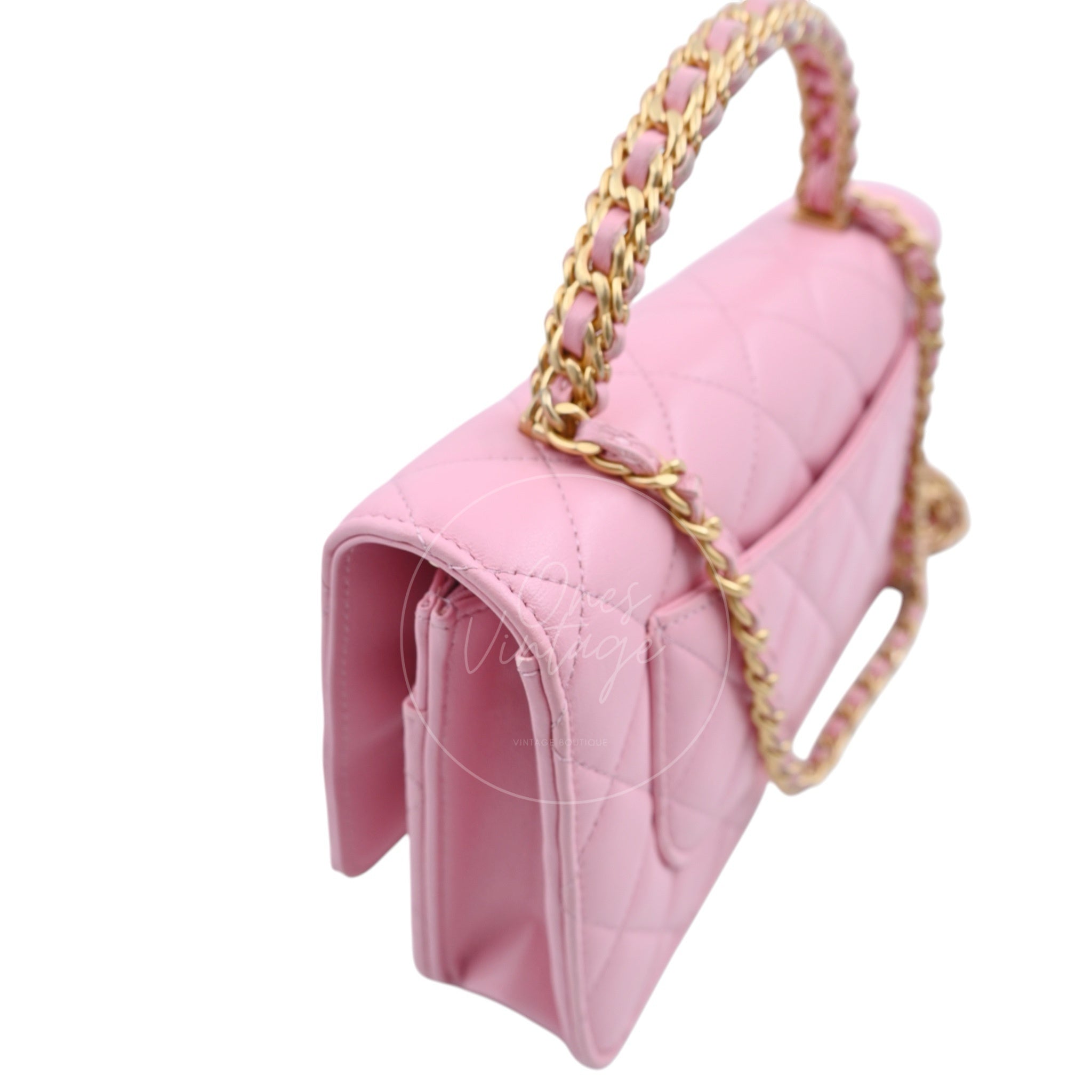 [Pre-owned] Chanel Lambskin Quilted Wallet On Chain WOC Light Pink