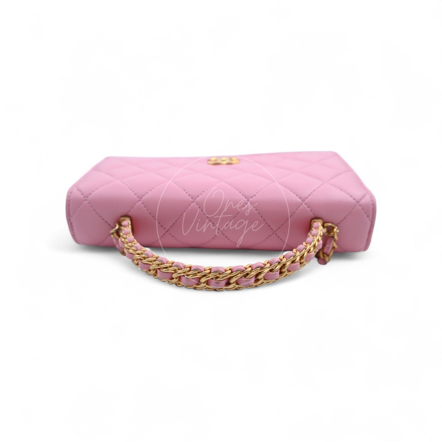 [Pre-owned] Chanel Lambskin Quilted Wallet On Chain WOC Light Pink