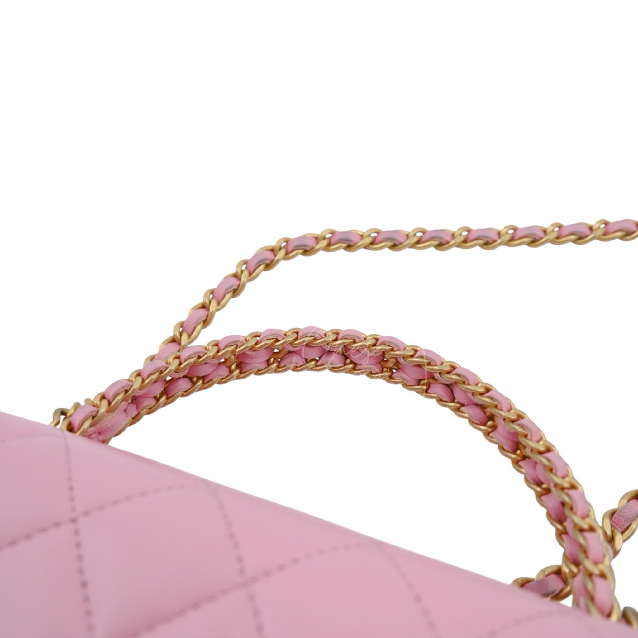 [Pre-owned] Chanel Lambskin Quilted Wallet On Chain WOC Light Pink