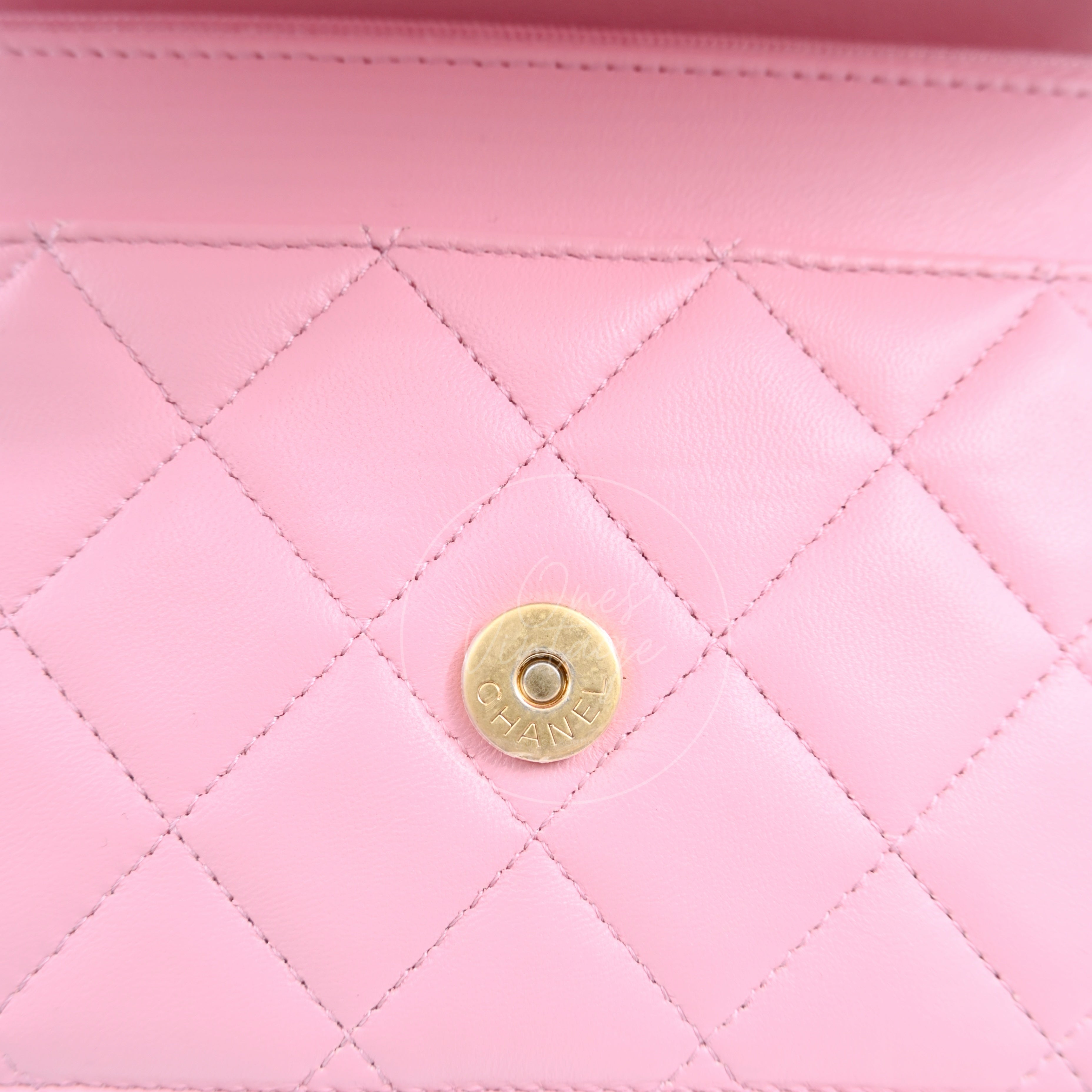 [Pre-owned] Chanel Lambskin Quilted Wallet On Chain WOC Light Pink