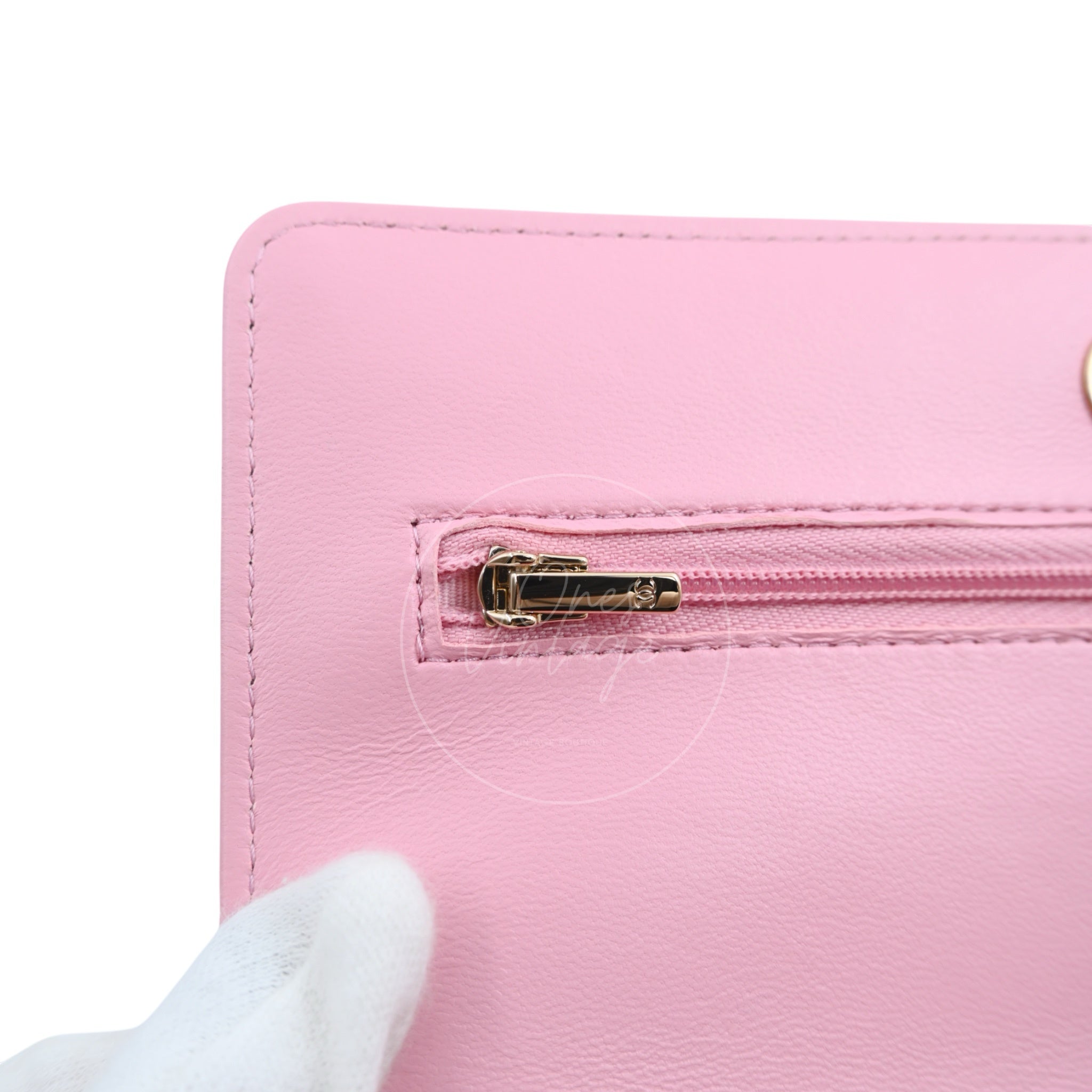 [Pre-owned] Chanel Lambskin Quilted Wallet On Chain WOC Light Pink