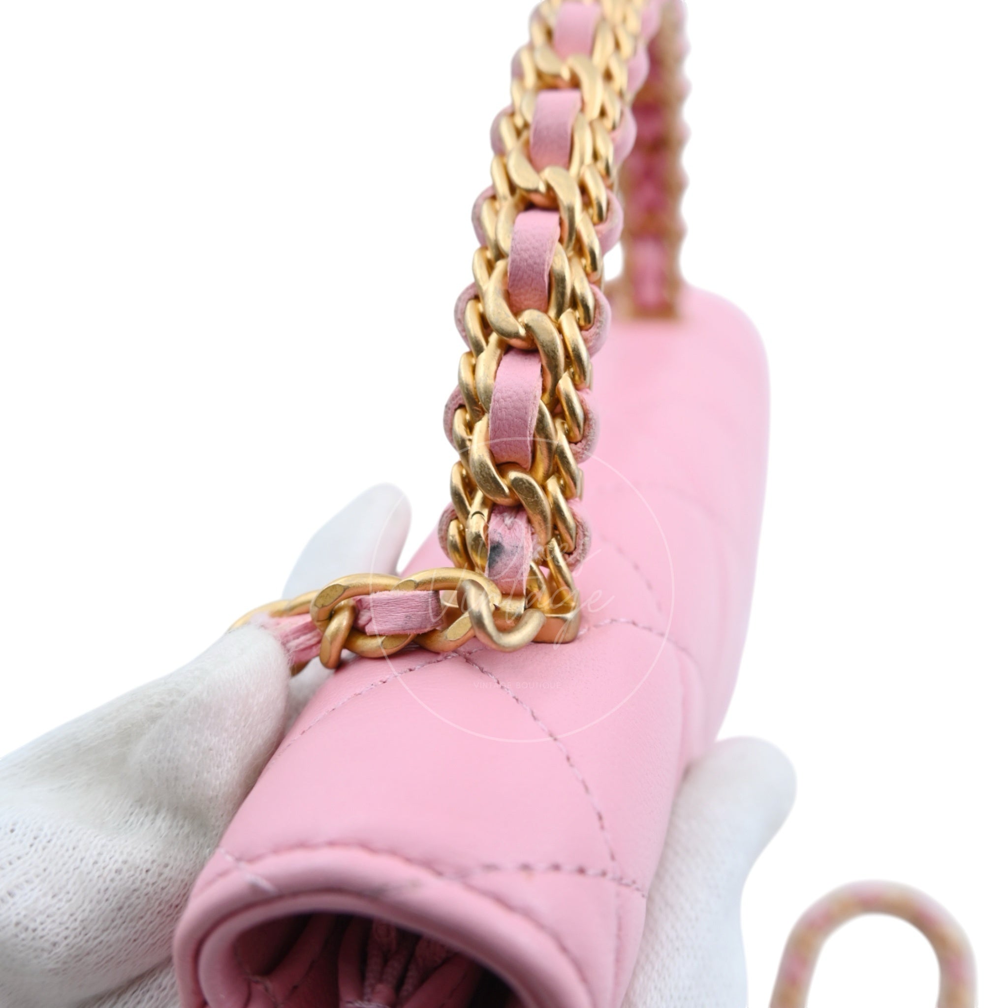 [Pre-owned] Chanel Lambskin Quilted Wallet On Chain WOC Light Pink