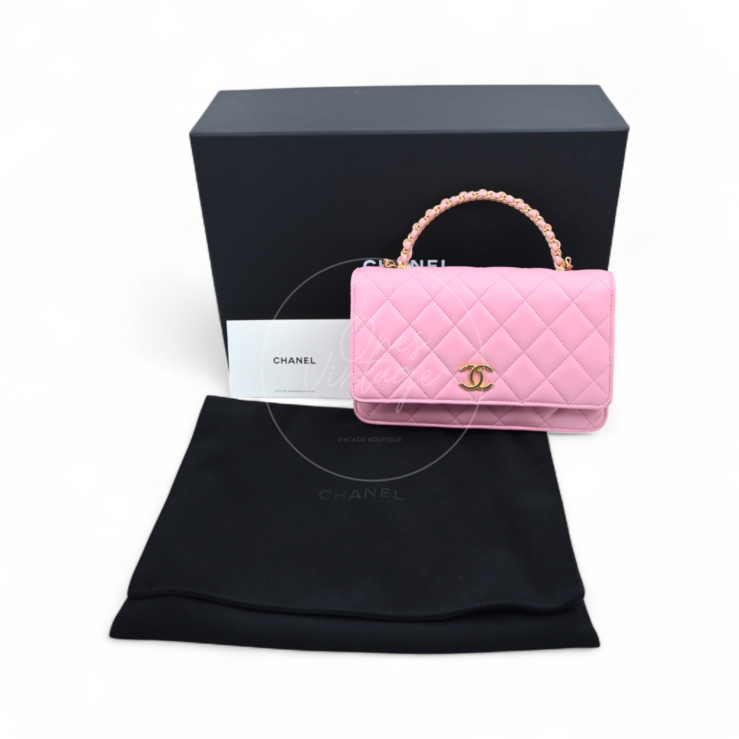 [Pre-owned] Chanel Lambskin Quilted Wallet On Chain WOC Light Pink