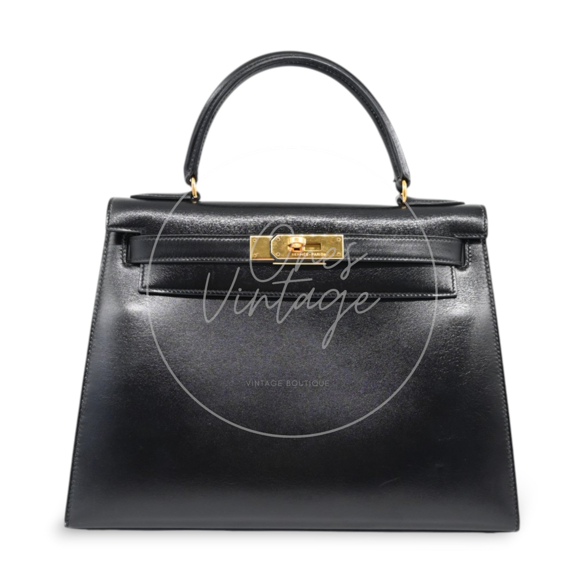 [Pre-Owned] Hermes Kelly 28 GHW Box Leather Stamp Circle U