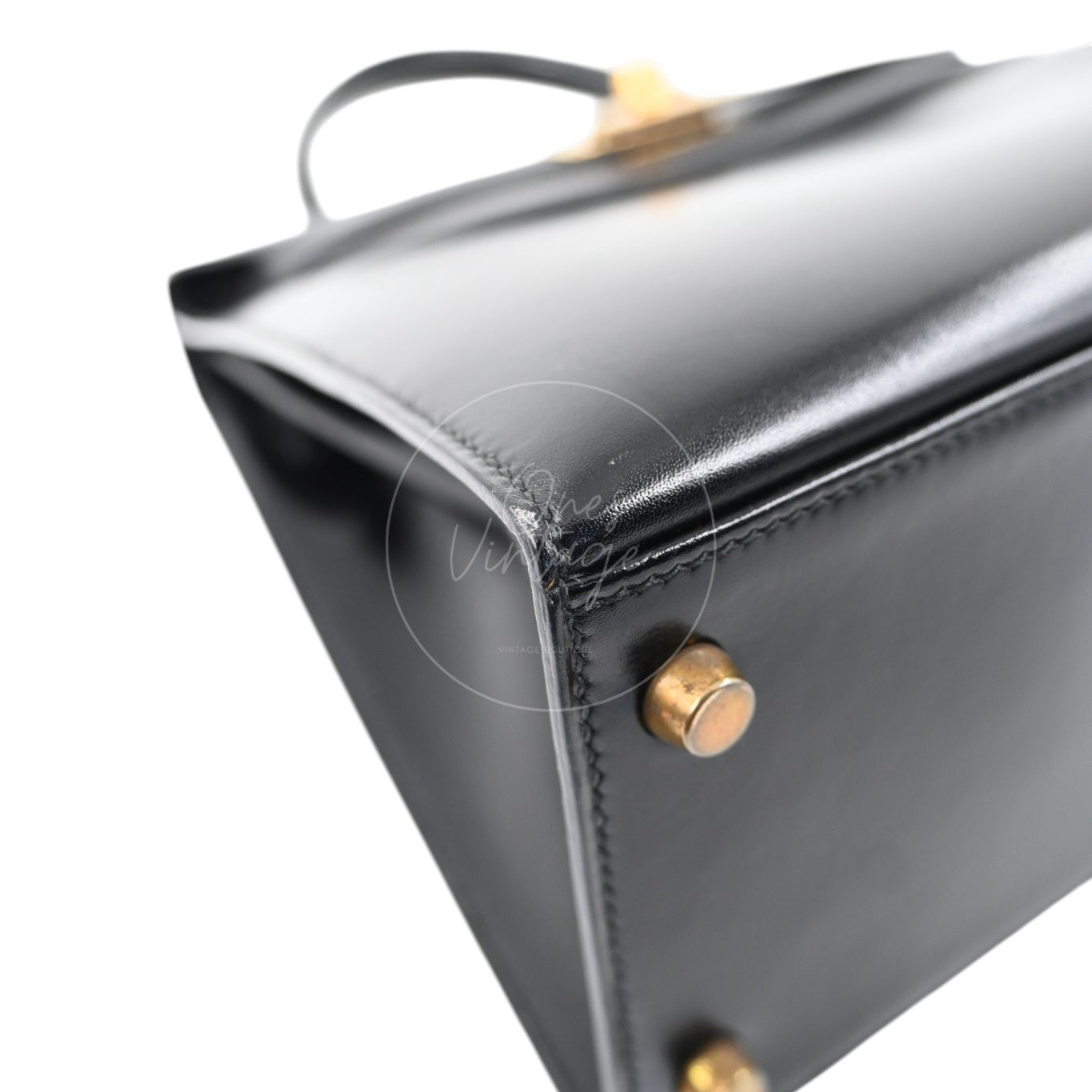 [Pre-Owned] Hermes Kelly 28 GHW Box Leather Stamp Circle U