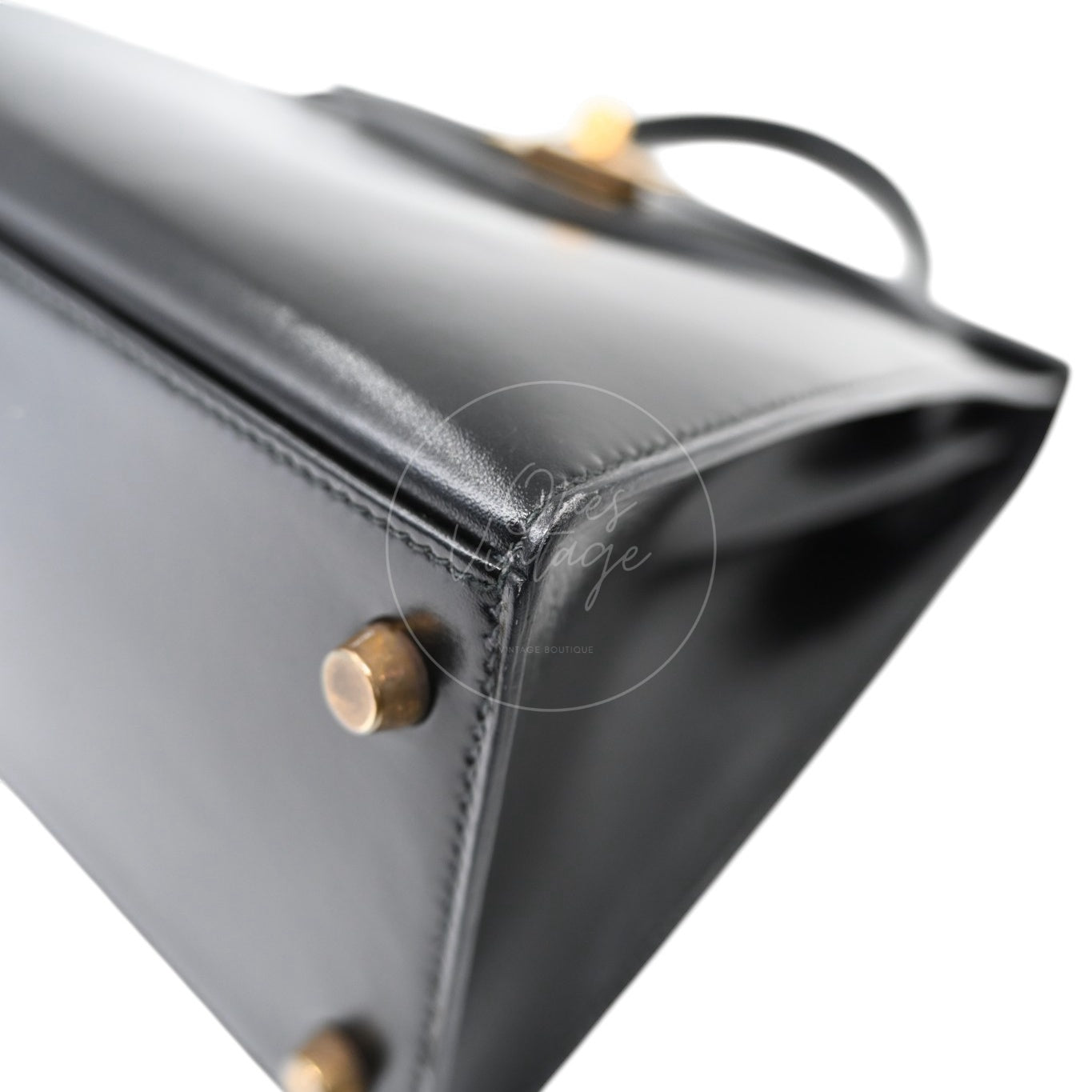 [Pre-Owned] Hermes Kelly 28 GHW Box Leather Stamp Circle U