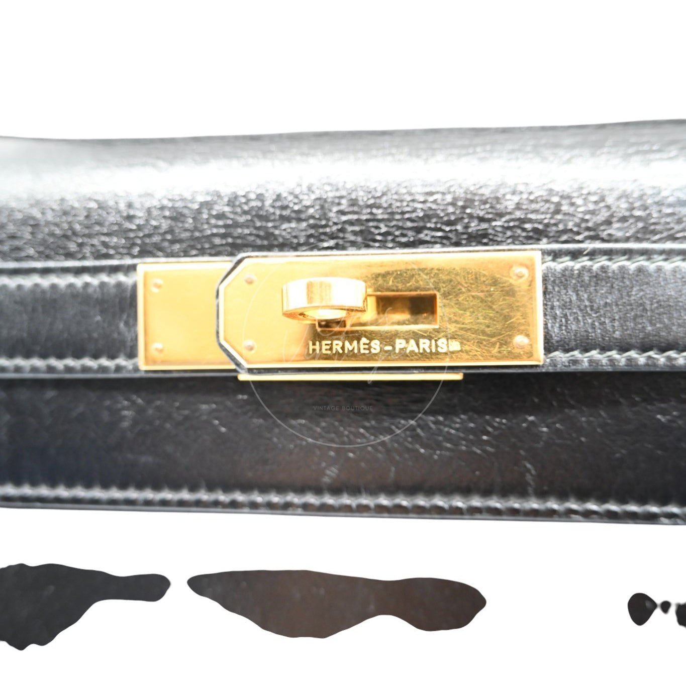[Pre-Owned] Hermes Kelly 28 GHW Box Leather Stamp Circle U