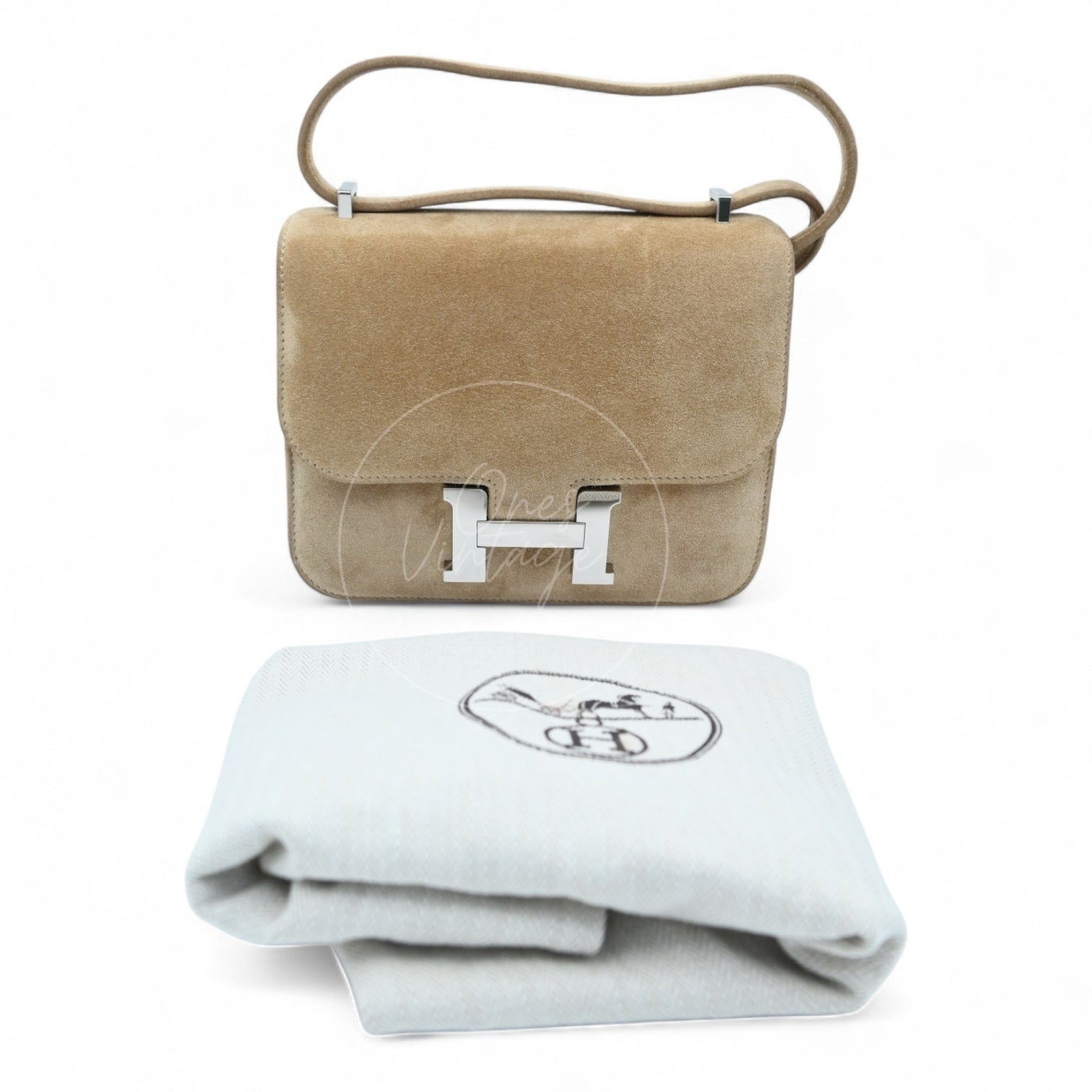 [Pre-Owned] Hermes Mini Constance PHW Stamp A Suede Beige