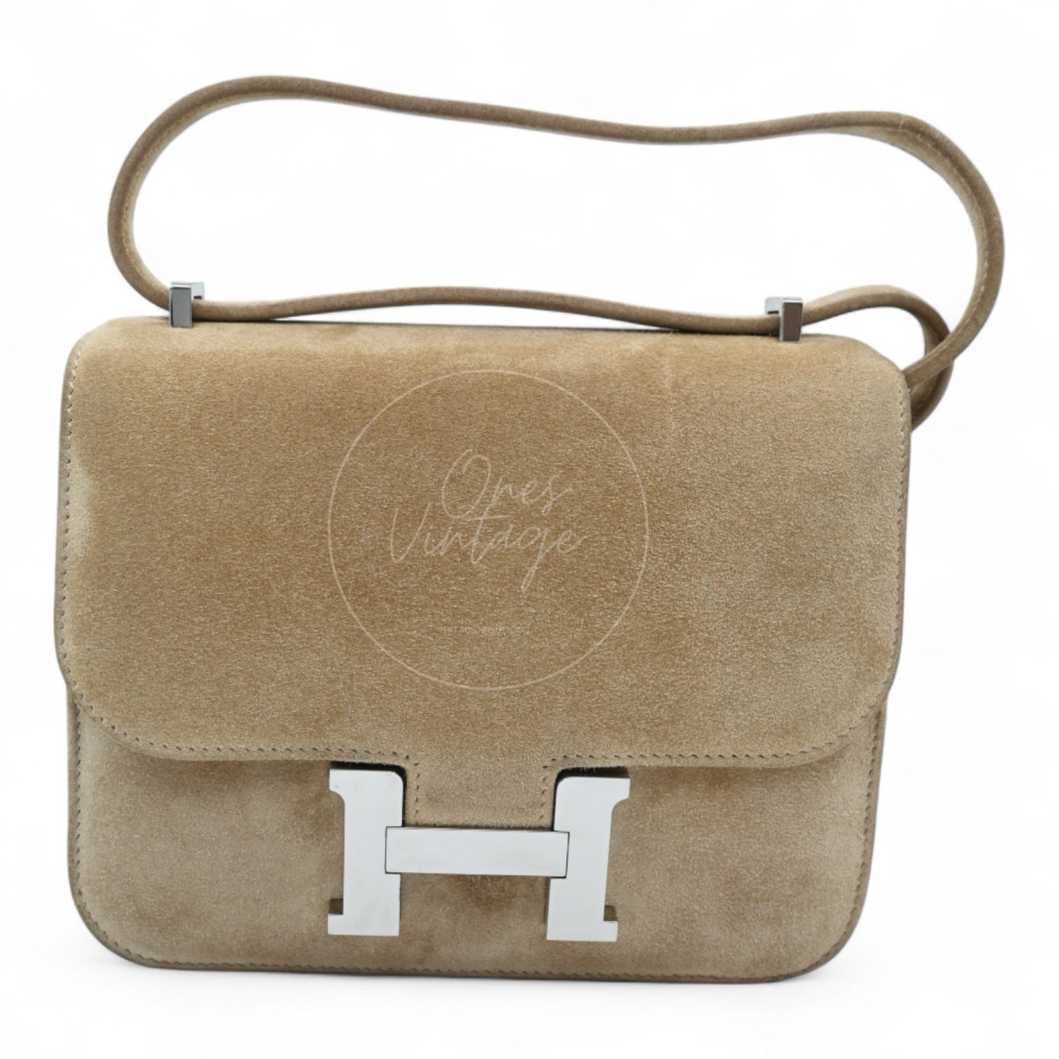 [Pre-Owned] Hermes Mini Constance PHW Stamp A Suede Beige