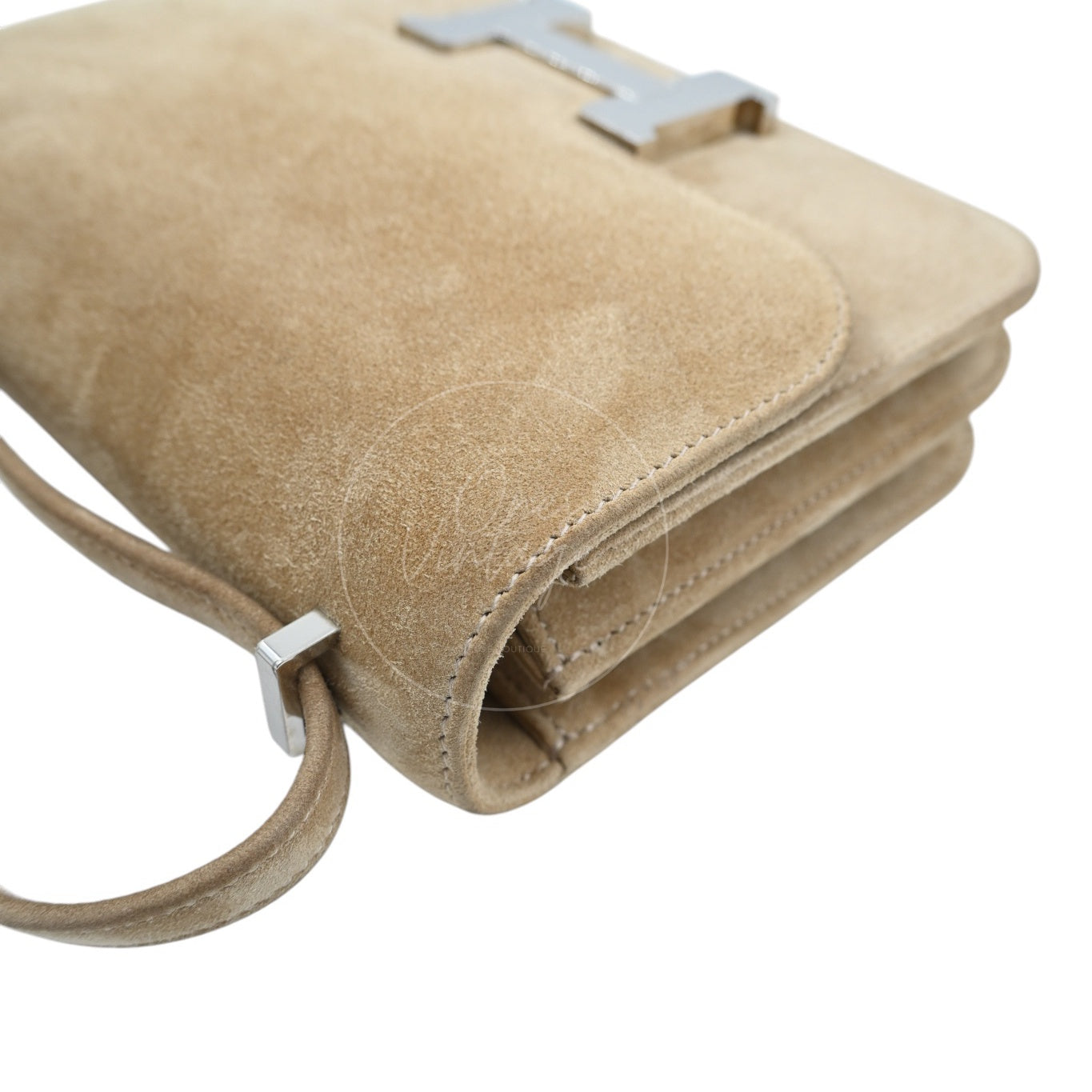 [Pre-Owned] Hermes Mini Constance PHW Stamp A Suede Beige
