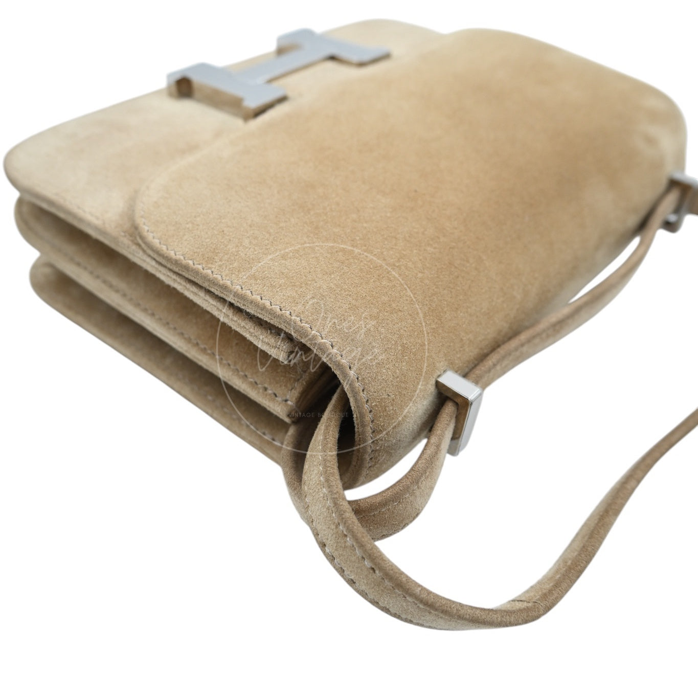 [Pre-Owned] Hermes Mini Constance PHW Stamp A Suede Beige